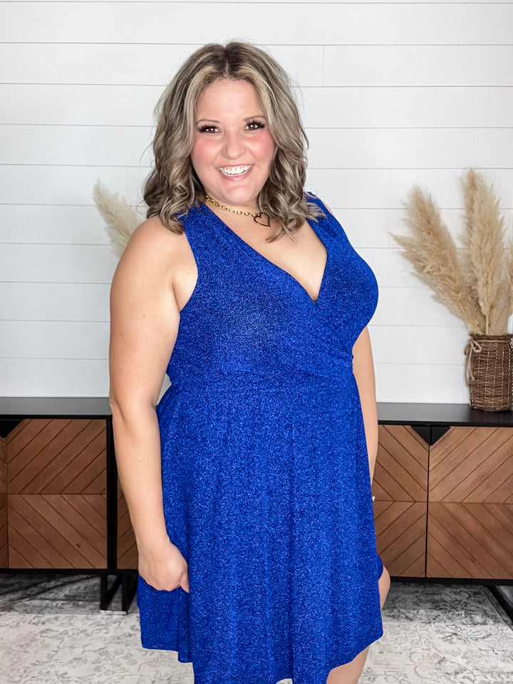 "Lapinski" Sparkle Tank Faux Wrap Dress with Shorts