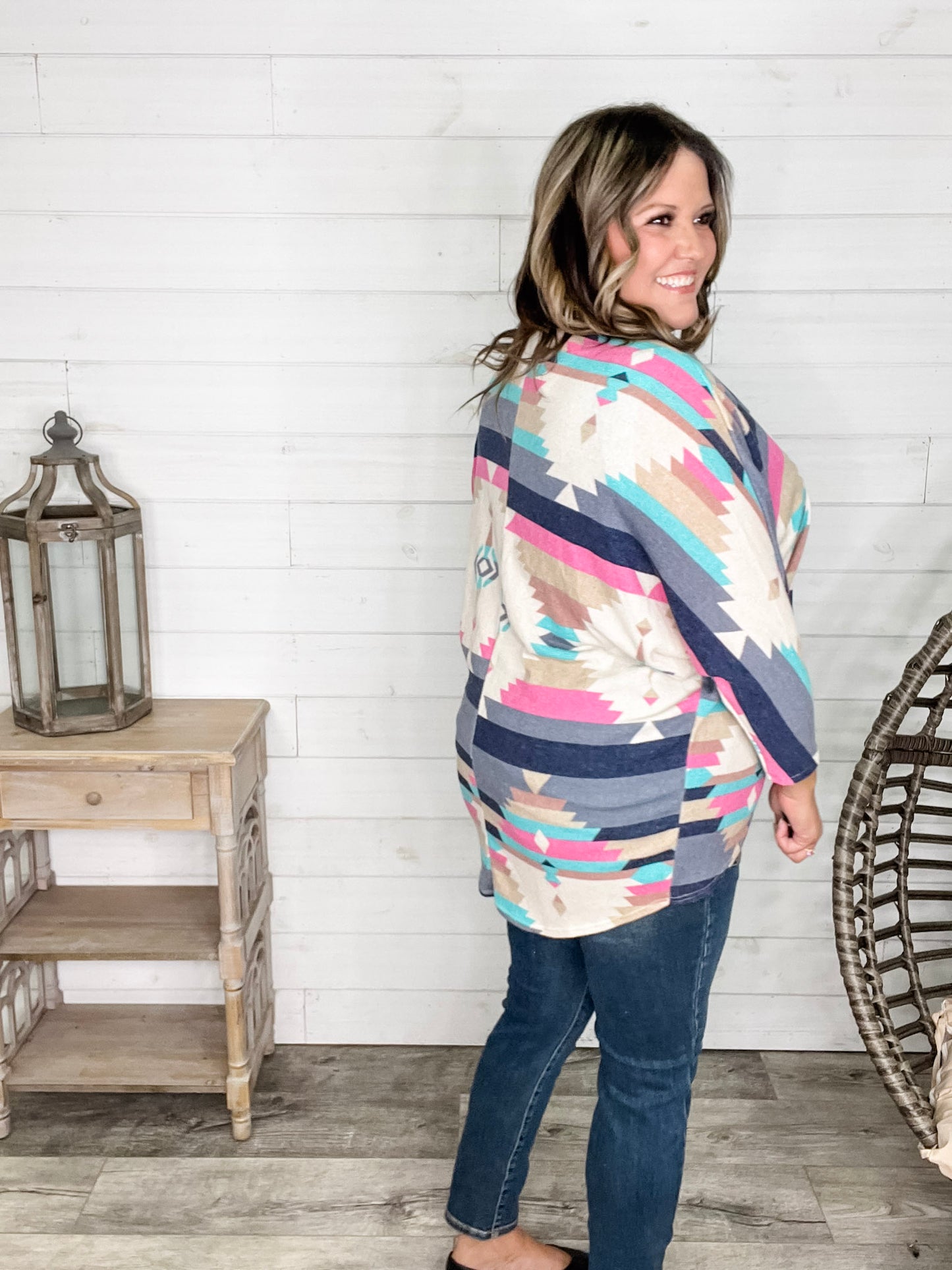 3/4 Sleeve Dolman Style Aztec Cardigan