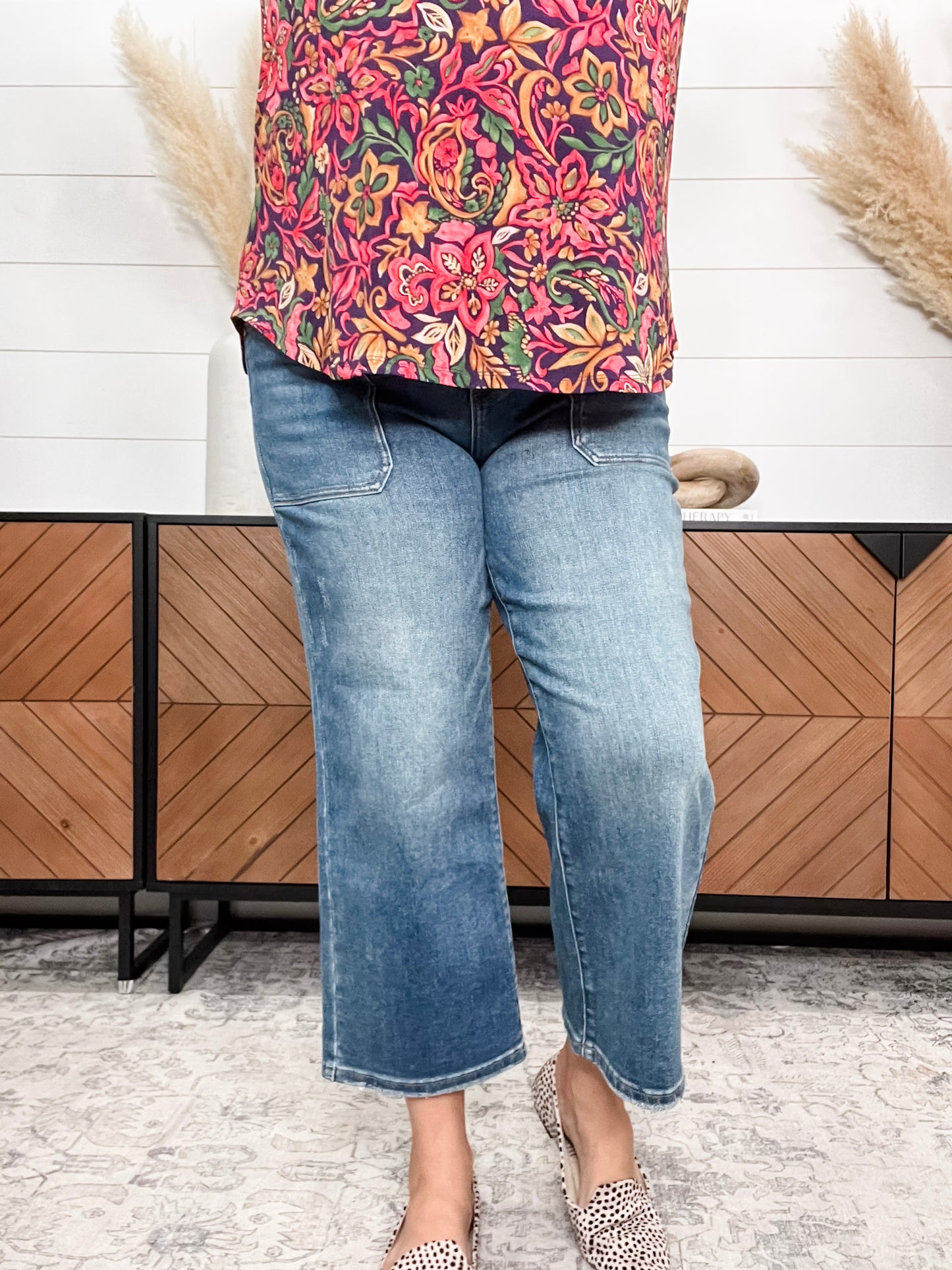 Judy Blue "Indifferent" Utility Pocket Wide Leg Crop