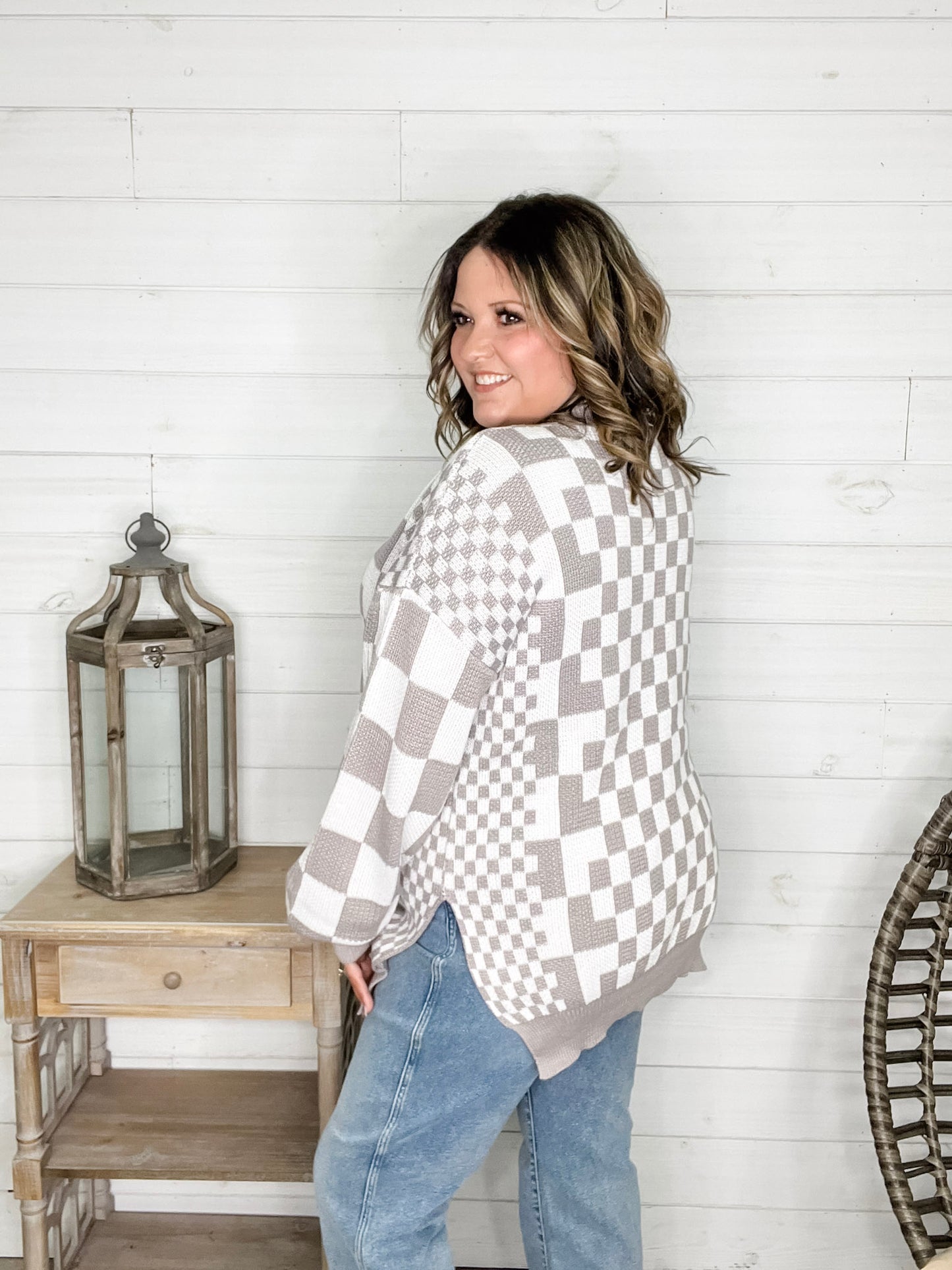 "Check Me Out" Checkered Cardigan with Sequin Detail (Multiple Colors)