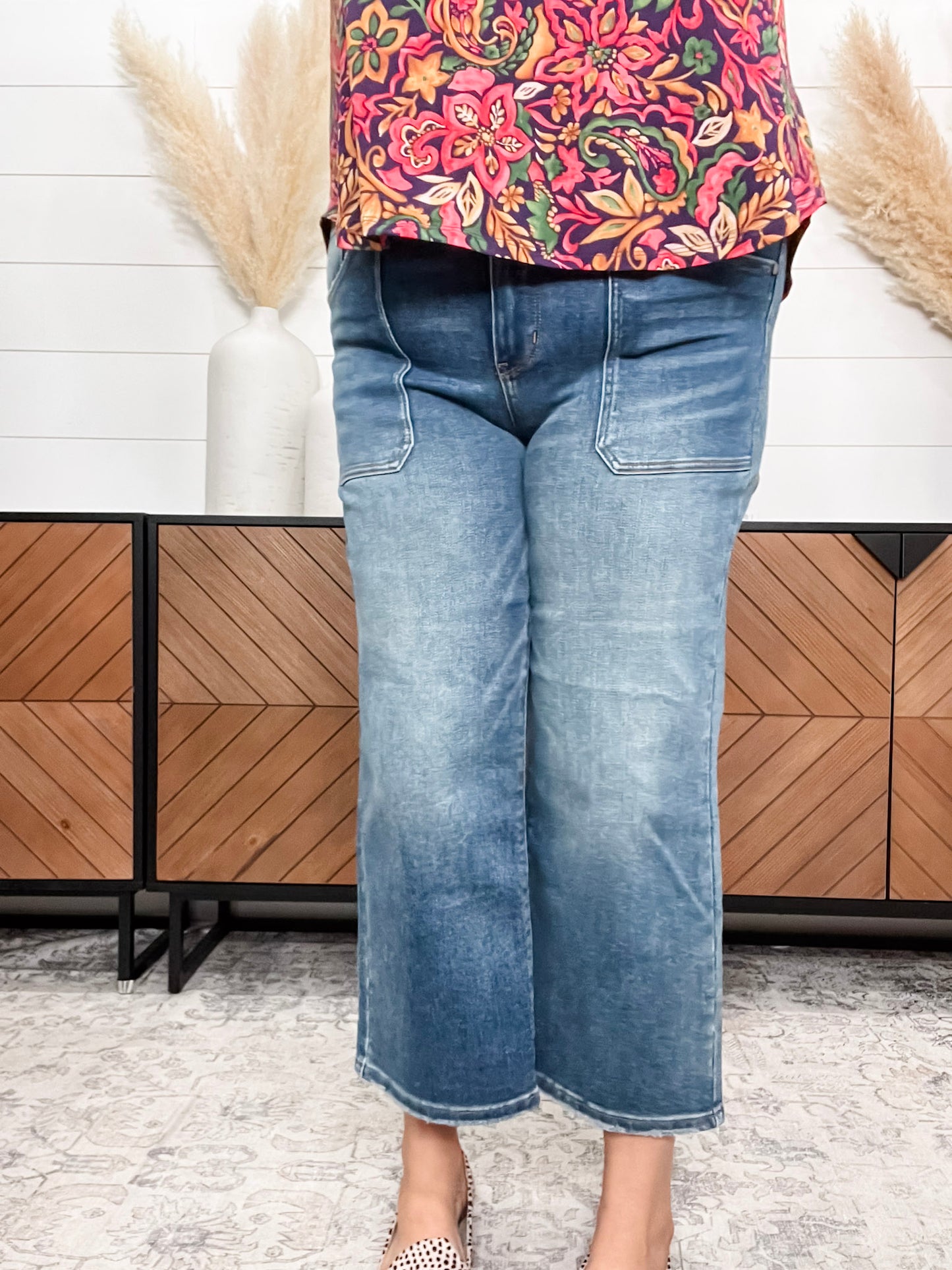 Judy Blue "Indifferent" Utility Pocket Wide Leg Crop