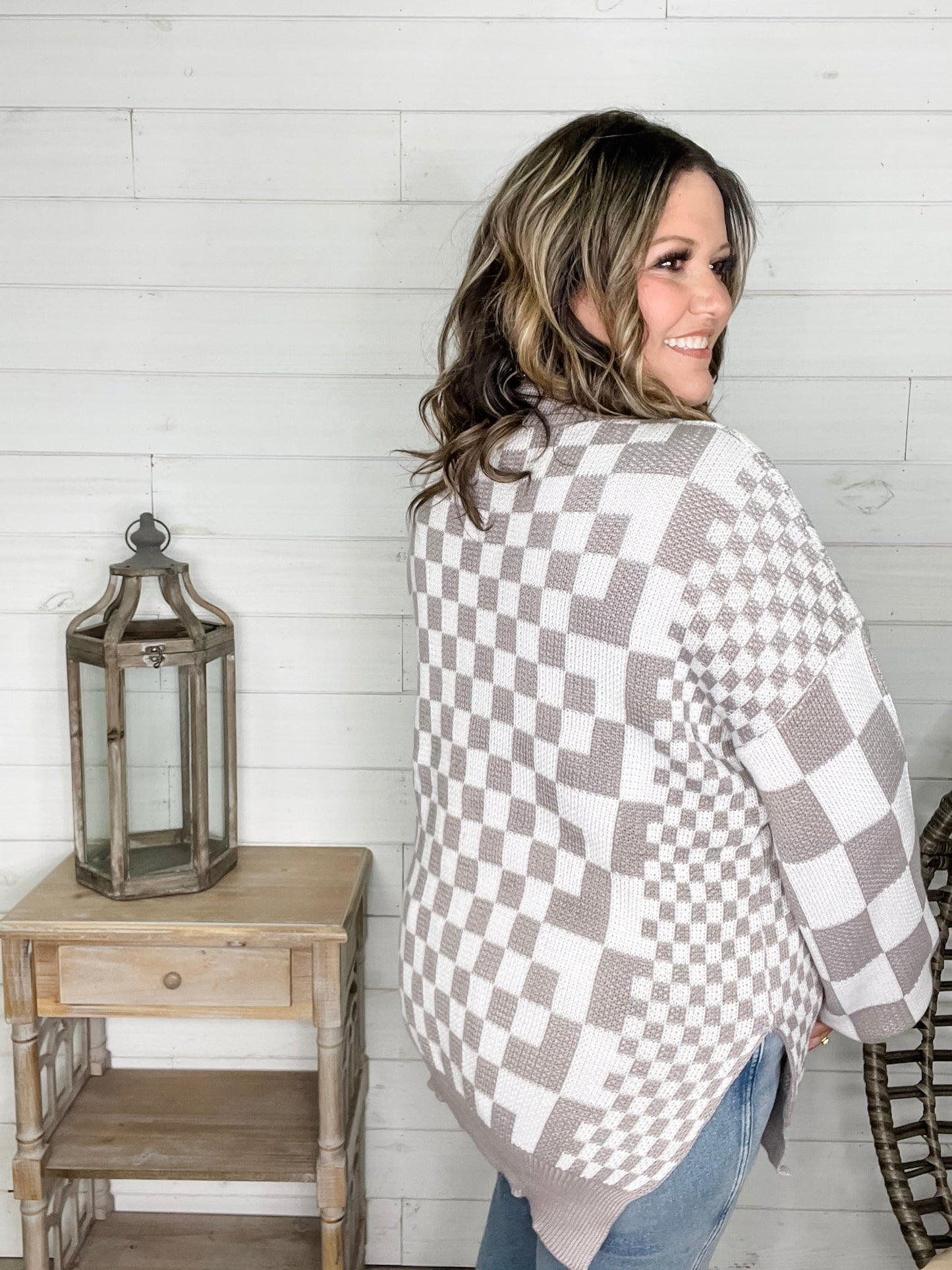"Check Me Out" Checkered Cardigan with Sequin Detail (Multiple Colors)