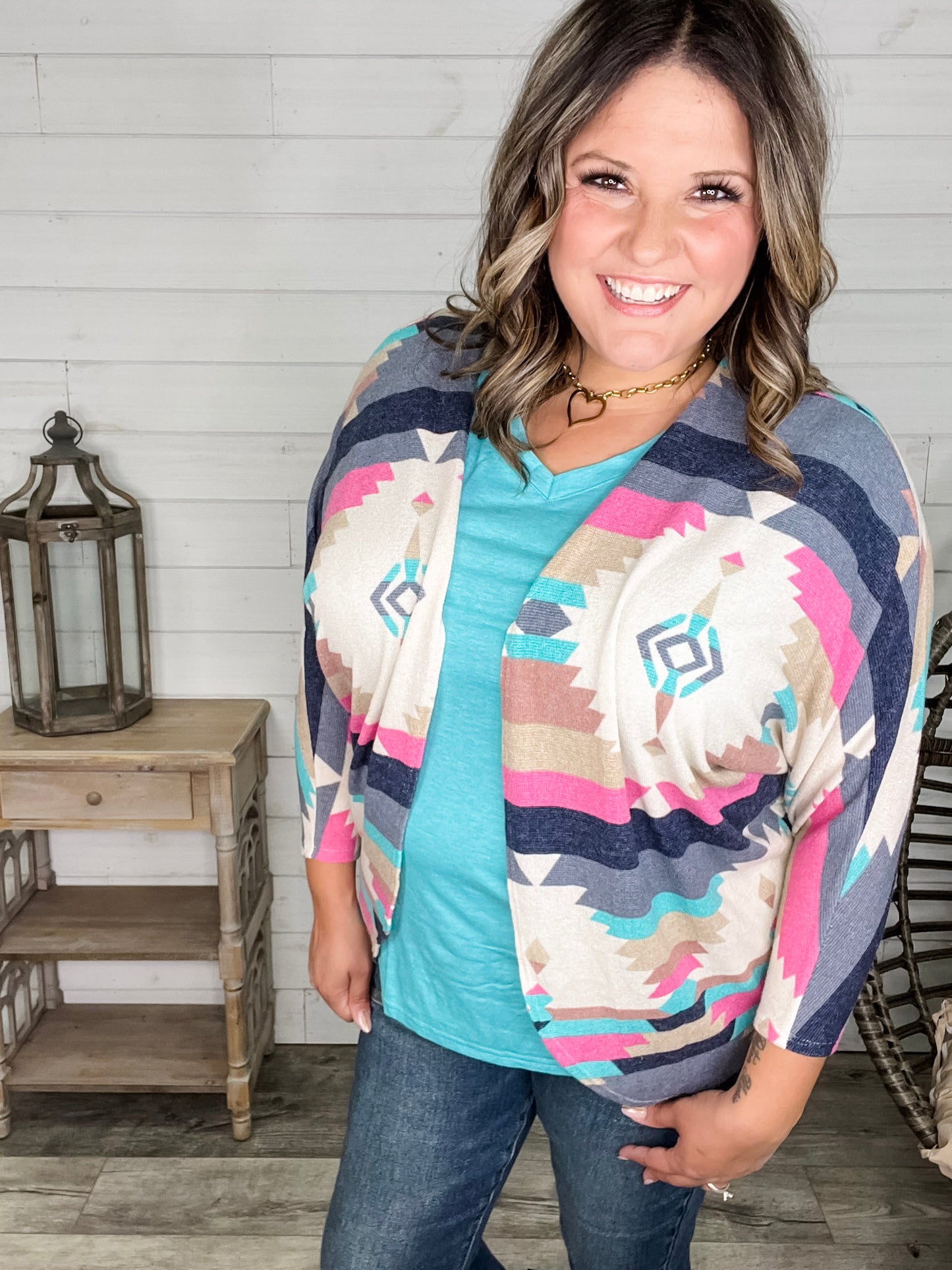 3/4 Sleeve Dolman Style Aztec Cardigan