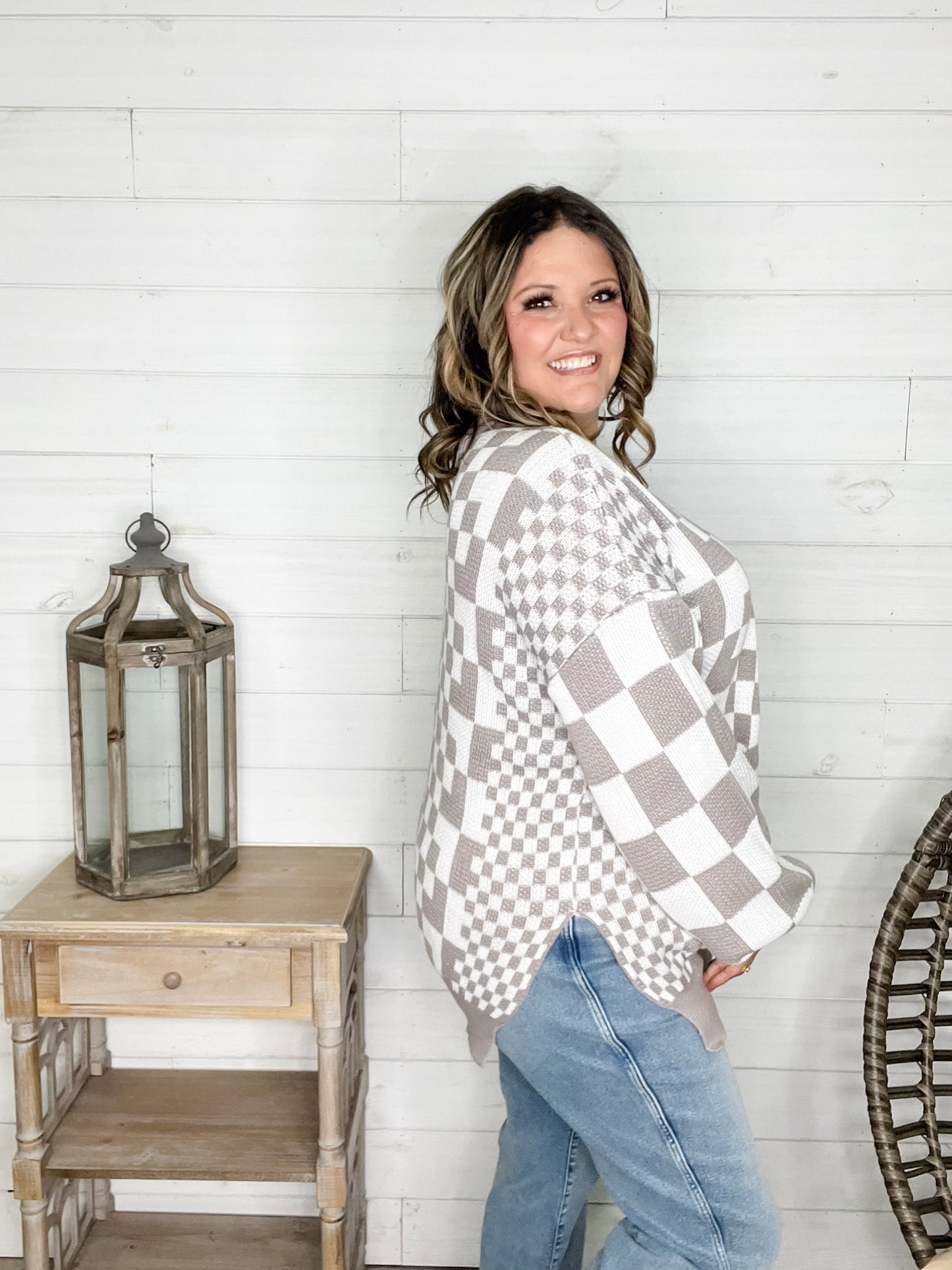 "Check Me Out" Checkered Cardigan with Sequin Detail (Multiple Colors)