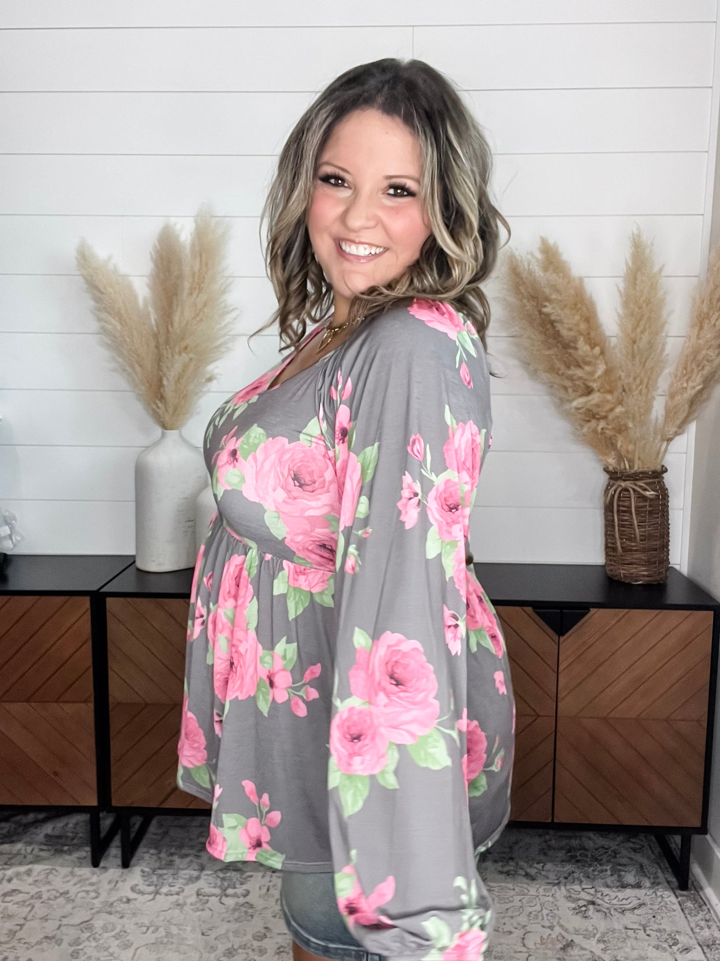 "Untold" Long Sleeve V Neck Babydoll