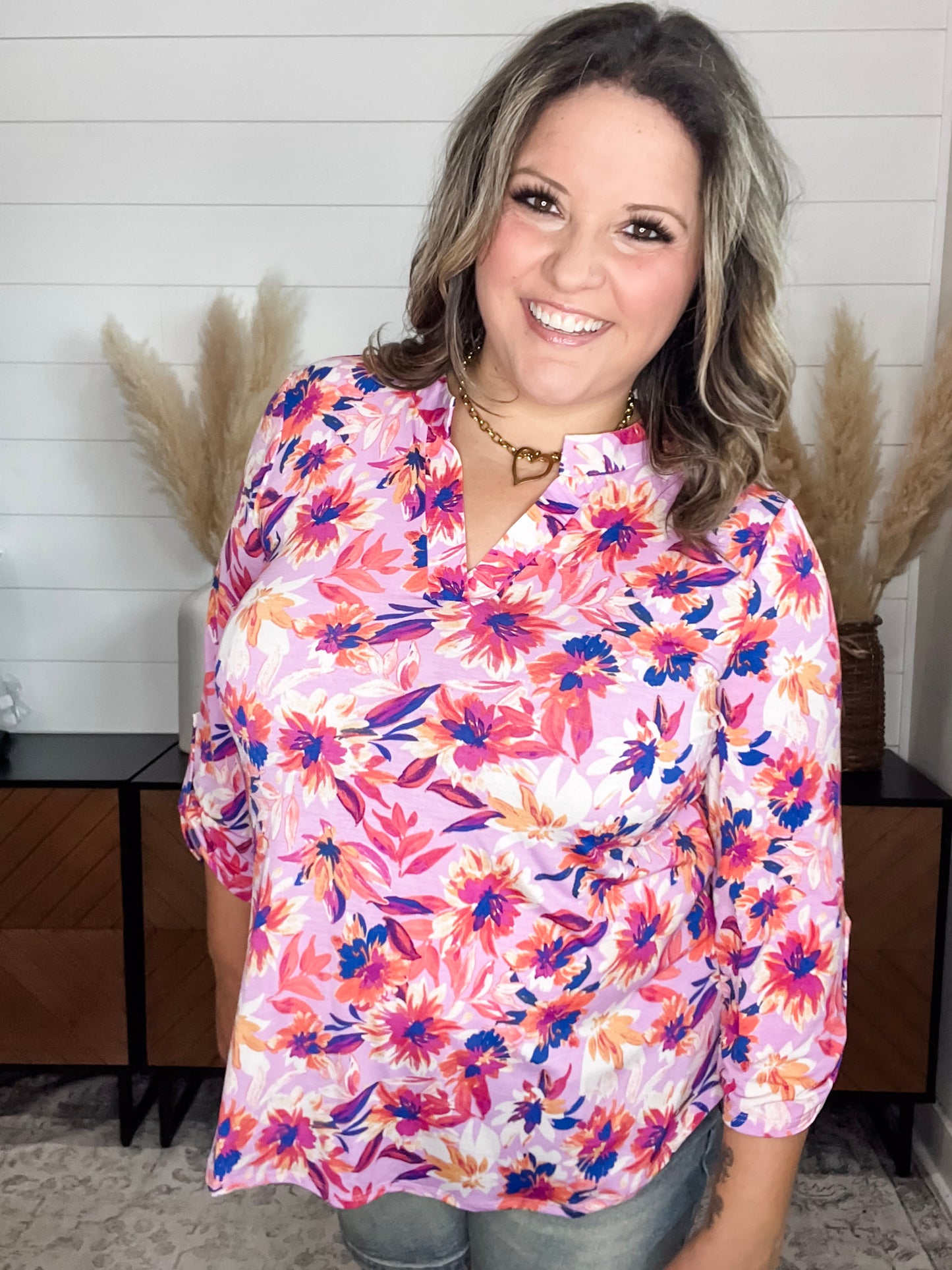 "Season" 3/4 Sleeve Split Neck Tops