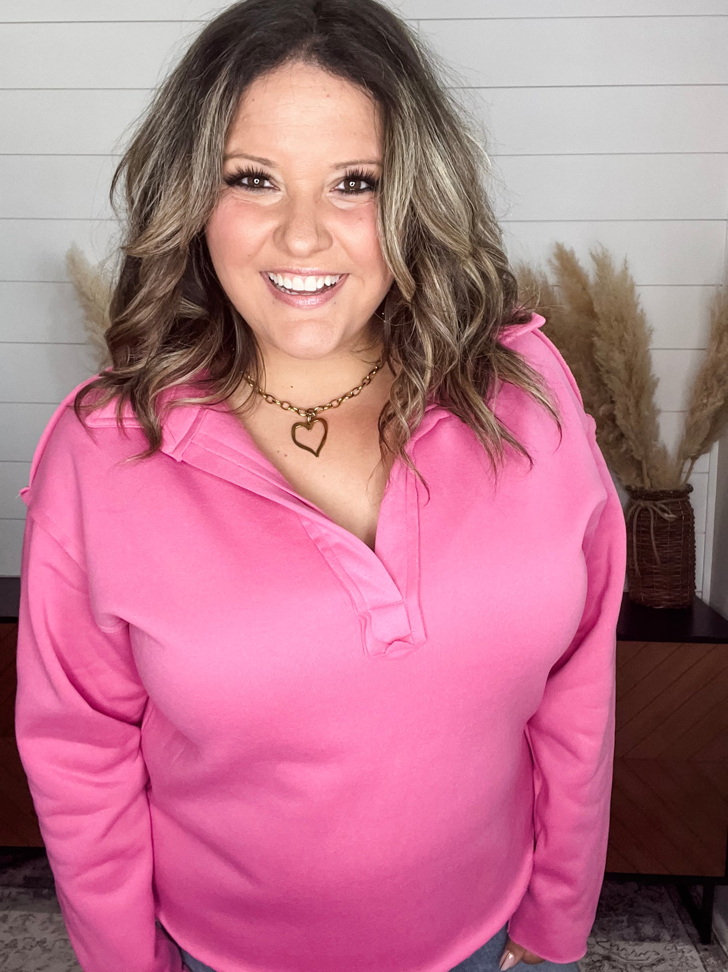 "Bubblegum" Long Sleeve Split Neck Sweatshirt
