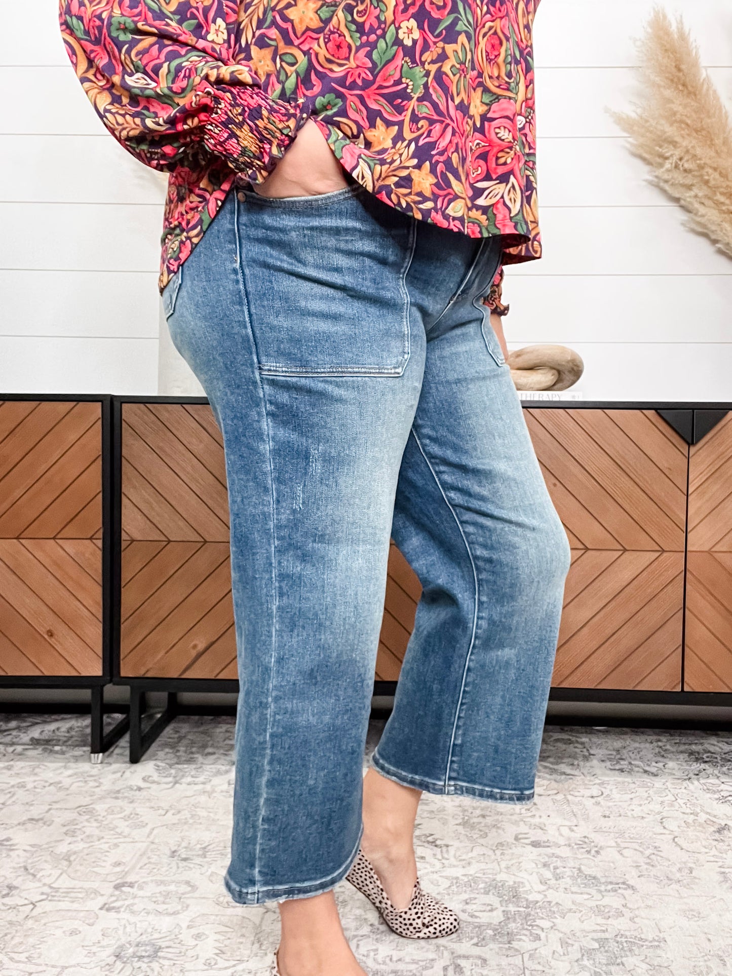 Judy Blue "Indifferent" Utility Pocket Wide Leg Crop