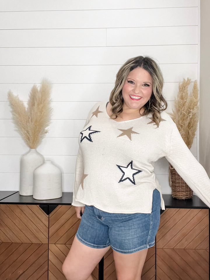 "Night Owl"  Star Printed U Neck Sweater