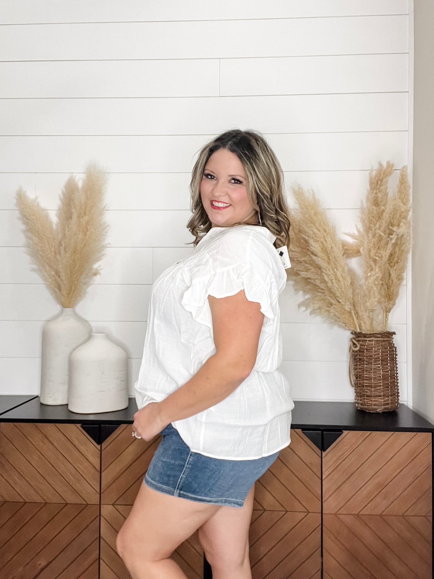 "Brighton Up" Button Up Ruffle Sleeve