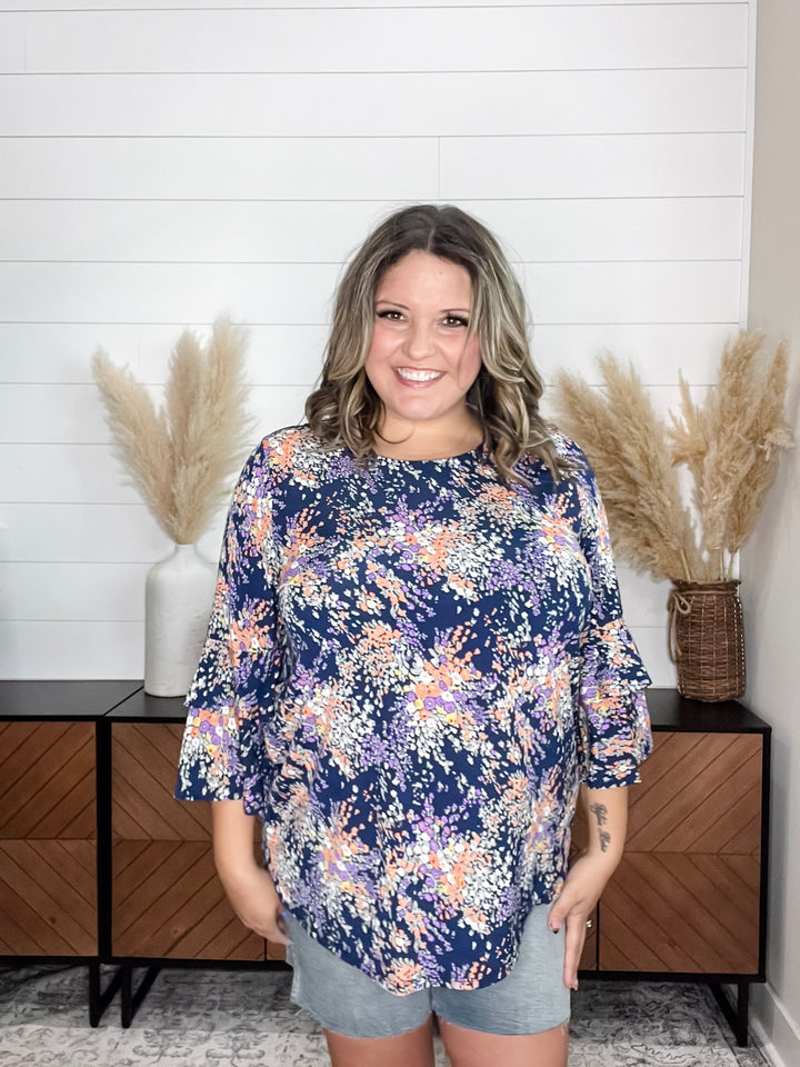 "Mckinley" Floral Round Neck Double Ruffle Sleeve