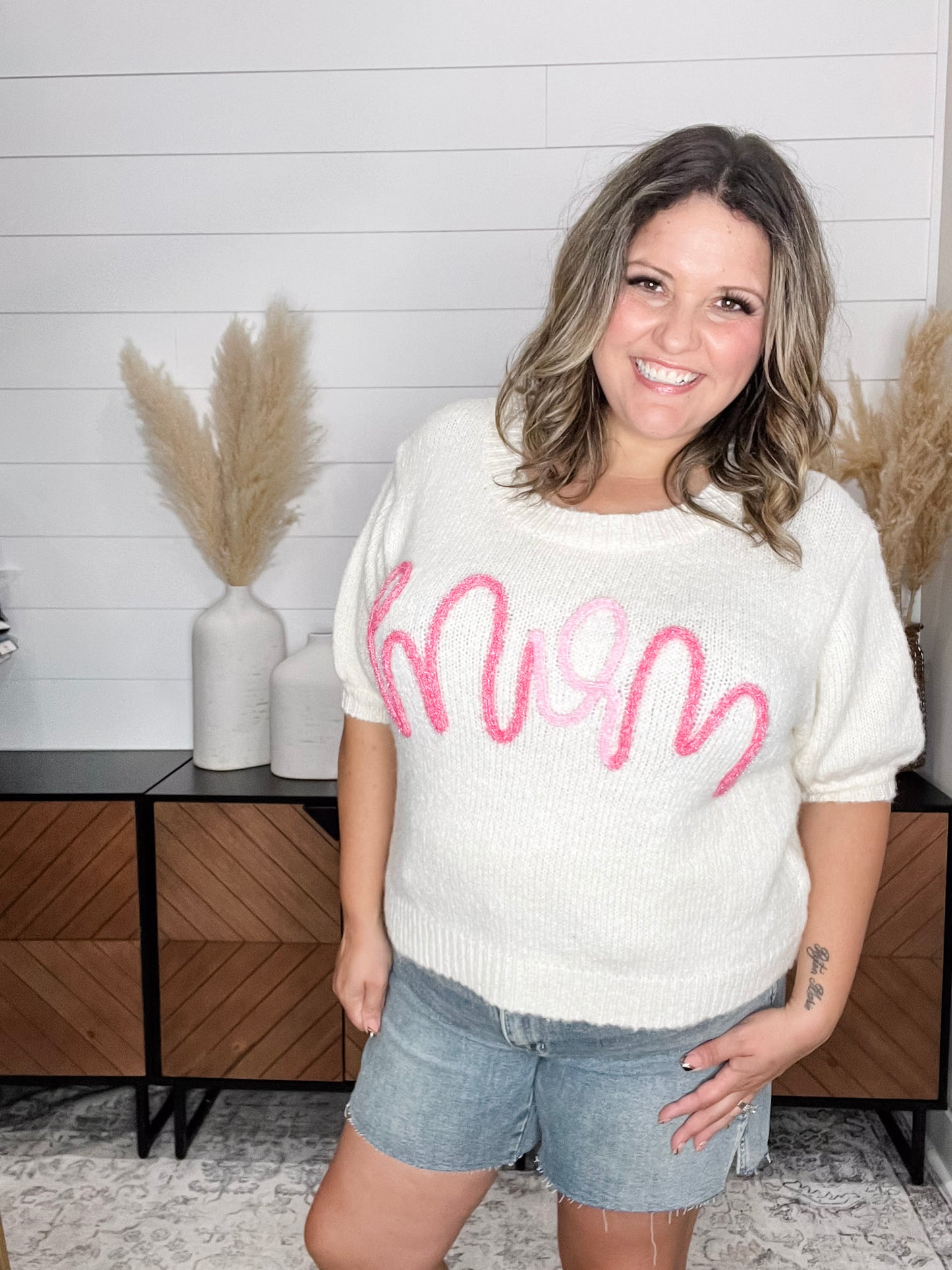 "Mom" Short Sleeve Sweater