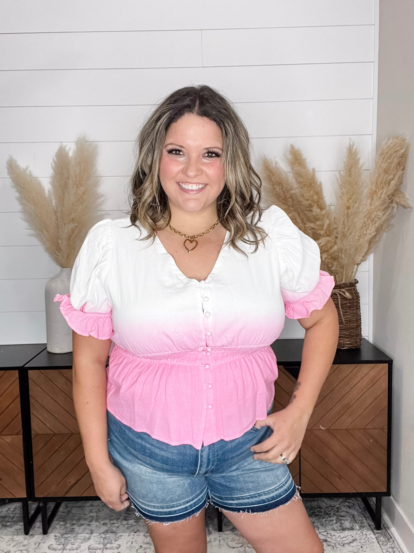 "Sylas" Ombre Smocked Waist Peplum (Pink)