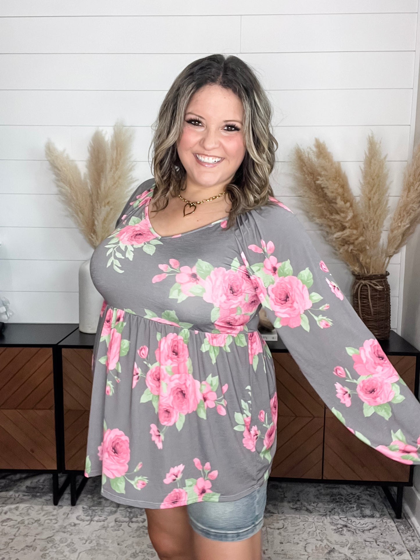 "Untold" Long Sleeve V Neck Babydoll