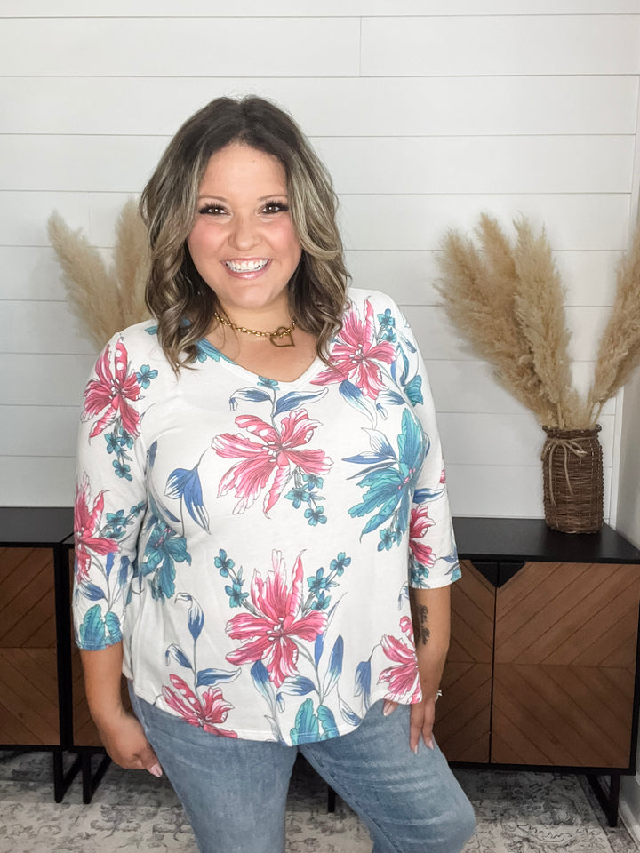 "Arkin" Floral Long Sleeve U Neck