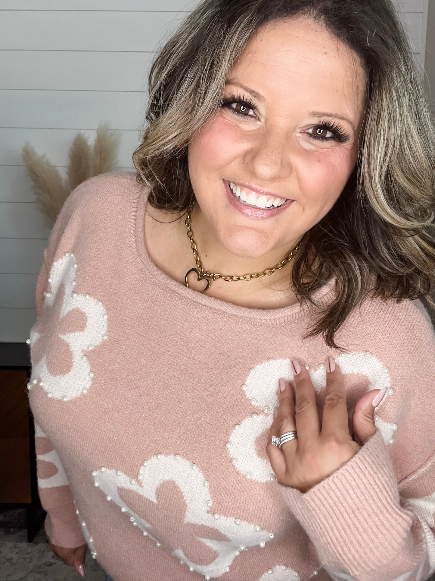 "Cartwright" Floral Print Pearl Embellished Sweater