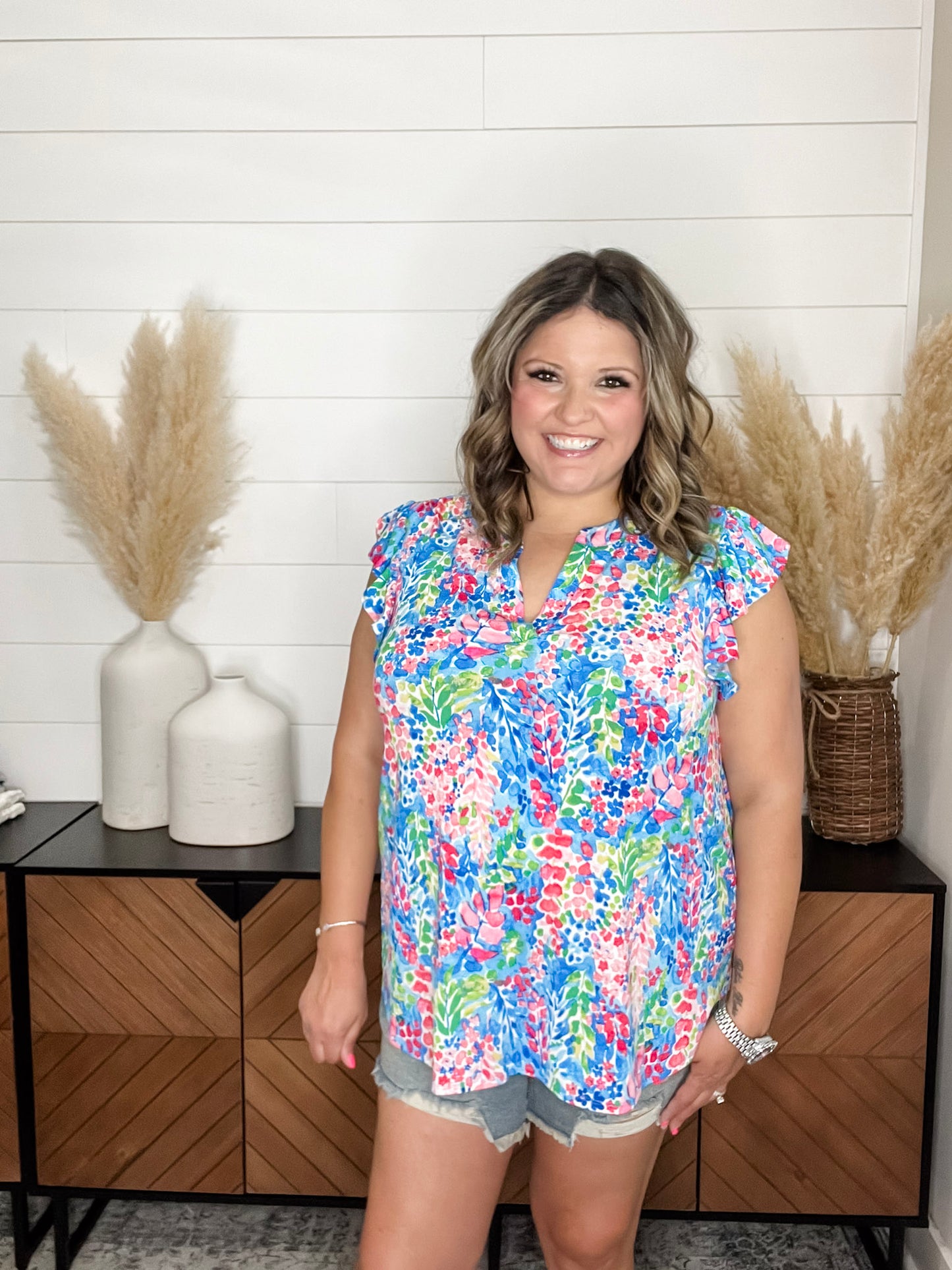 "Orwell" Flutter Sleeve Split Neck