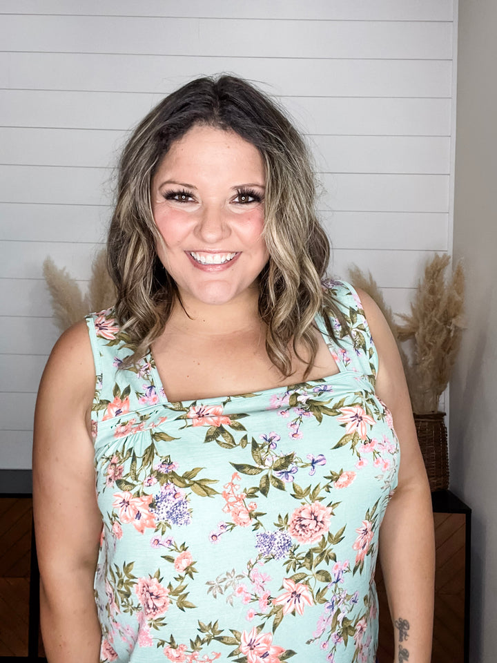 "Bittersweet" Floral Square Neck Tank Top