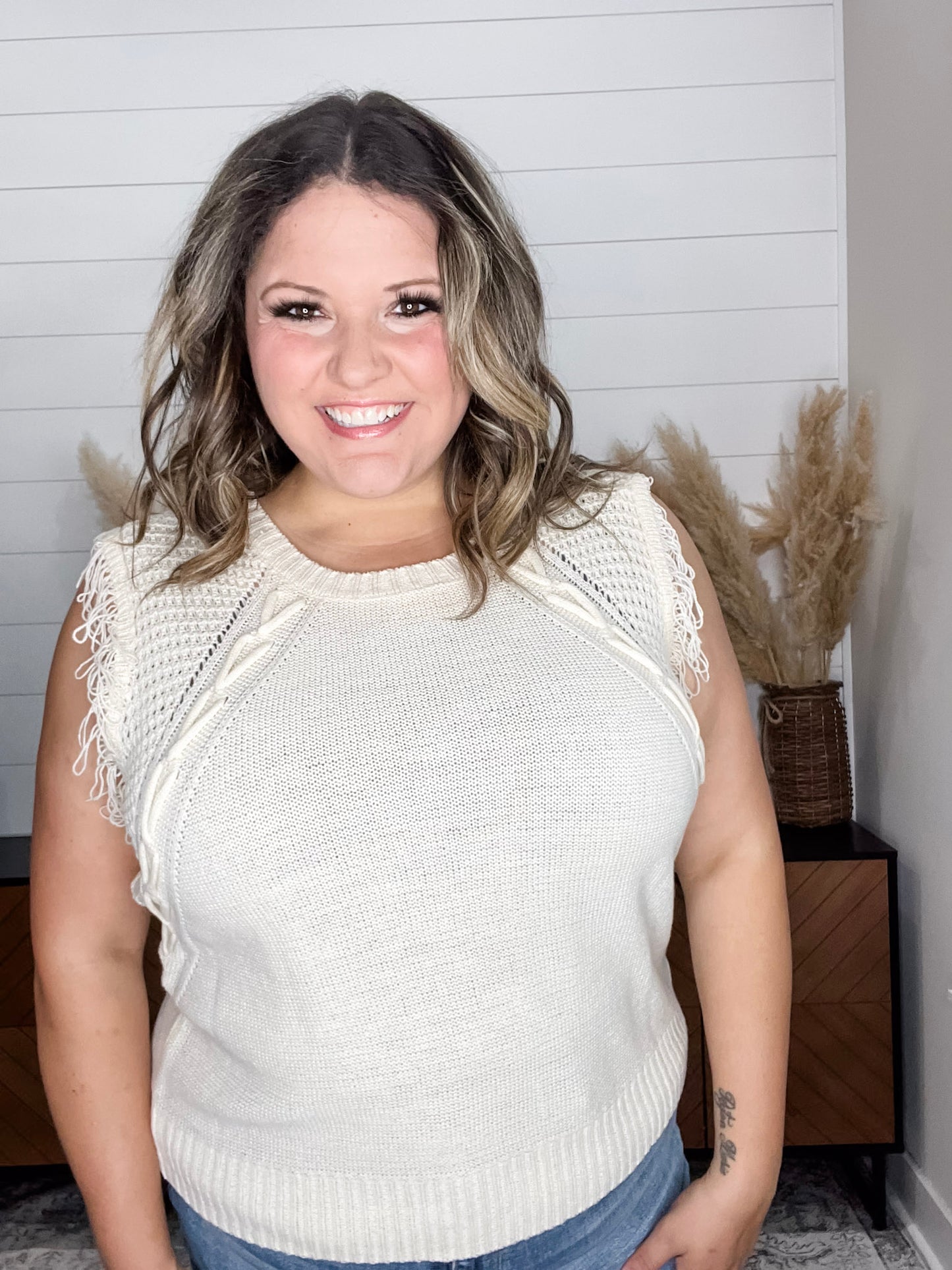 "Accent" Fringe Cropped Sweater Vest