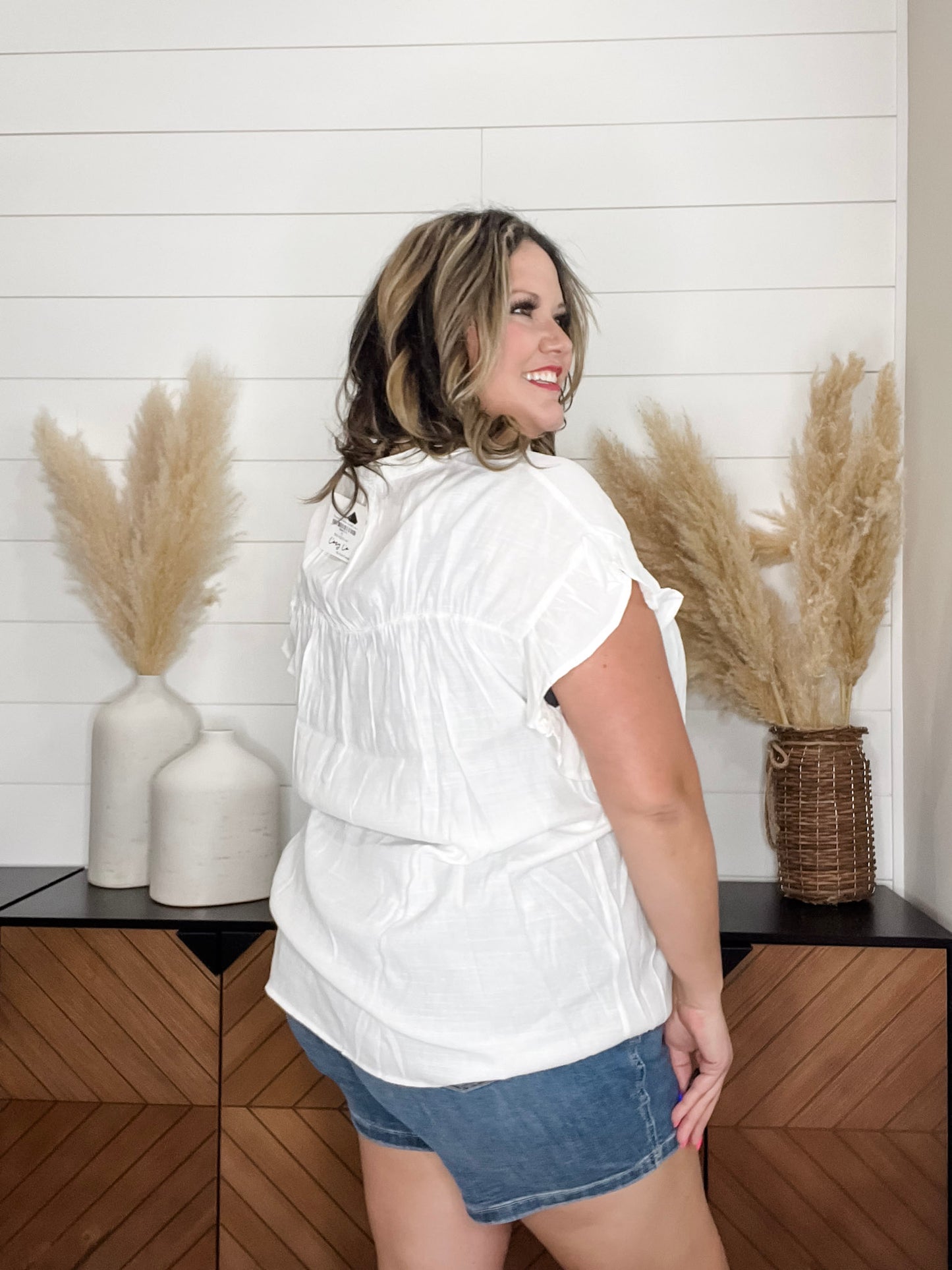 "Brighton Up" Button Up Ruffle Sleeve