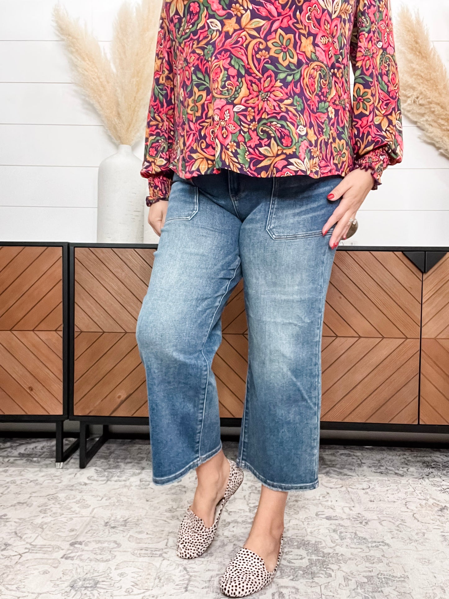 Judy Blue "Indifferent" Utility Pocket Wide Leg Crop