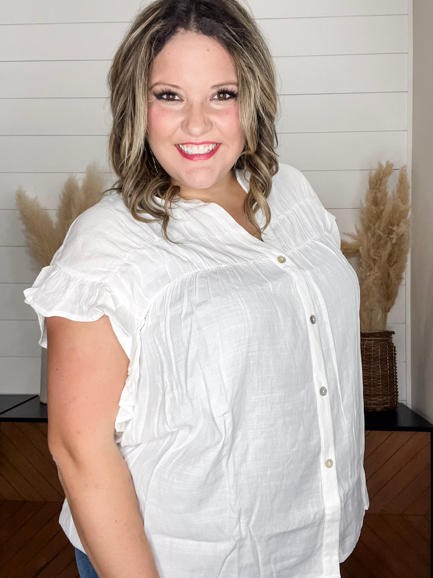 "Brighton Up" Button Up Ruffle Sleeve