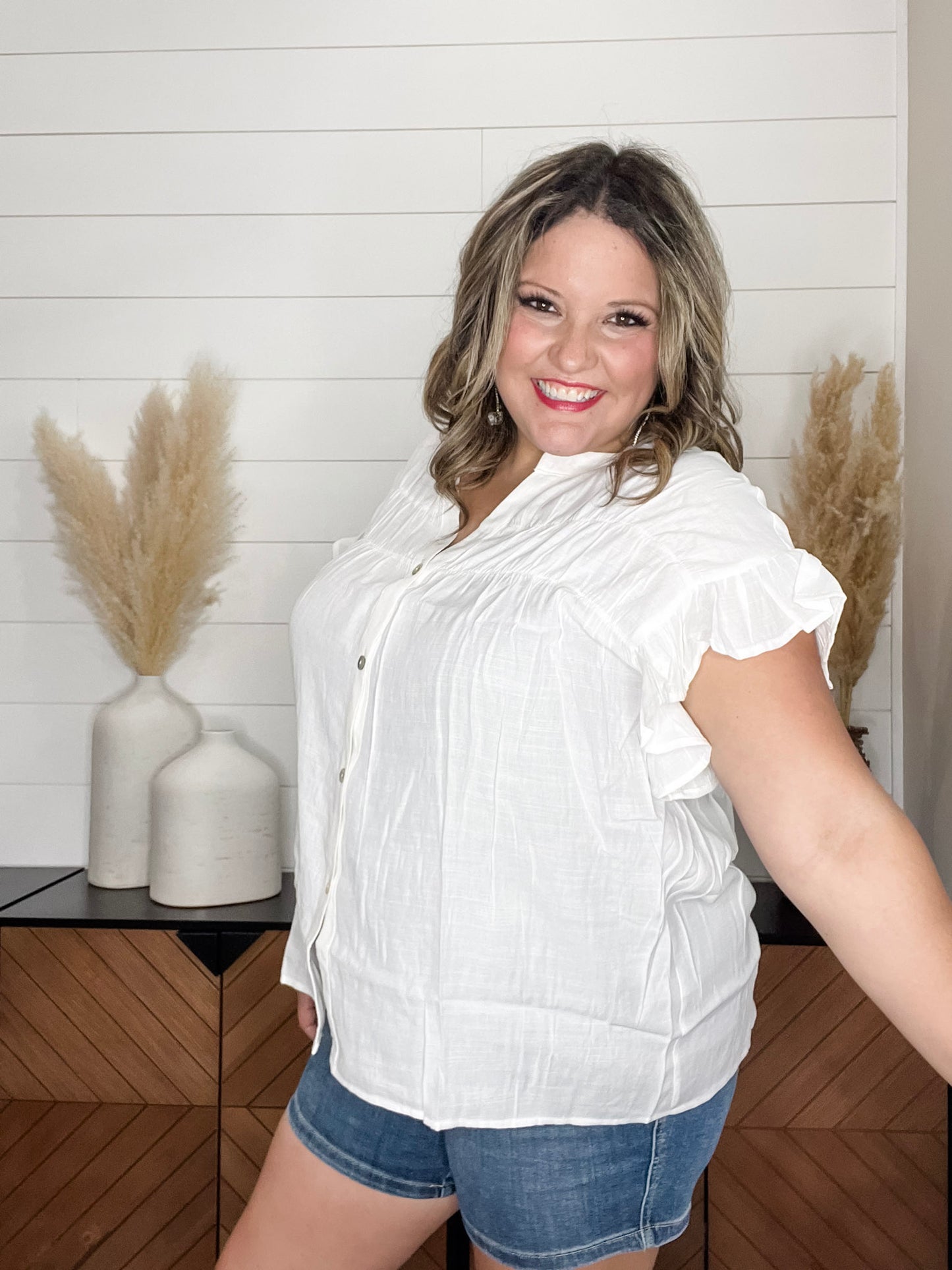 "Brighton Up" Button Up Ruffle Sleeve