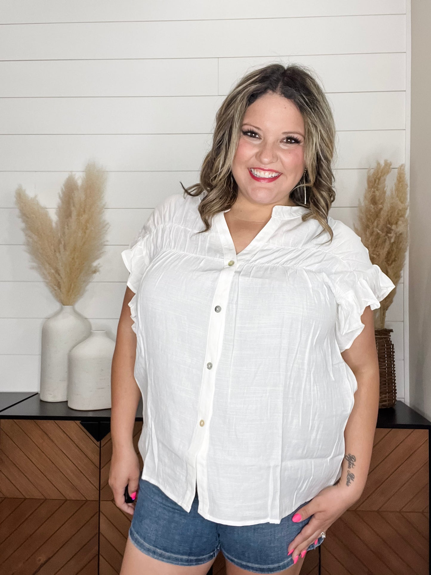 "Brighton Up" Button Up Ruffle Sleeve