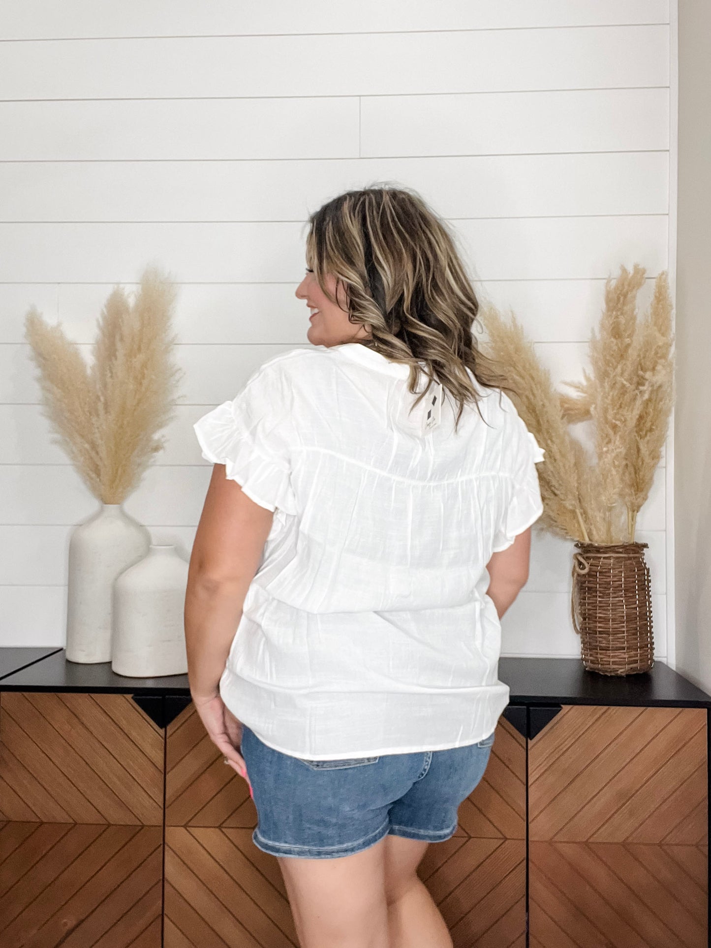 "Brighton Up" Button Up Ruffle Sleeve