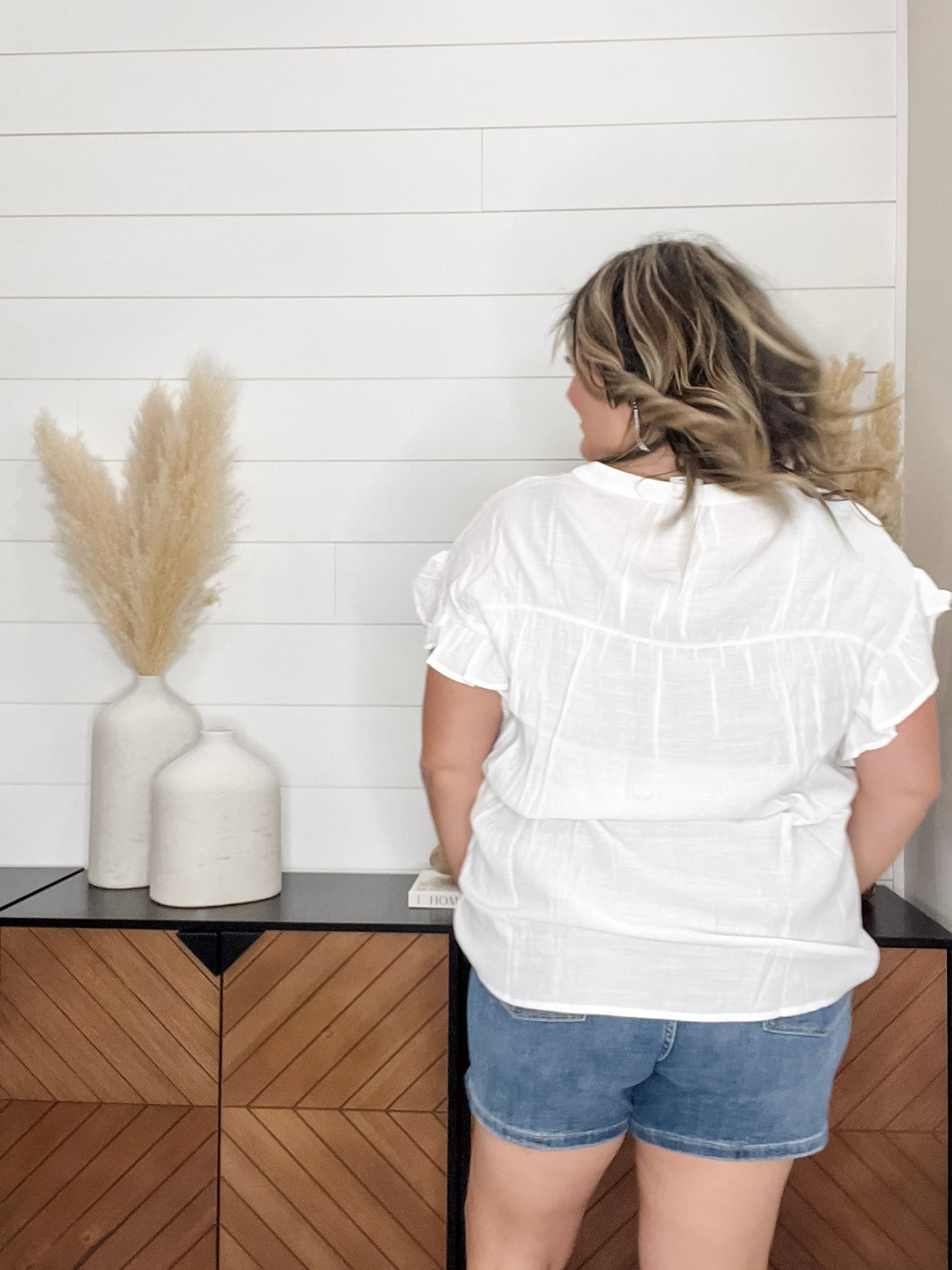 "Brighton Up" Button Up Ruffle Sleeve