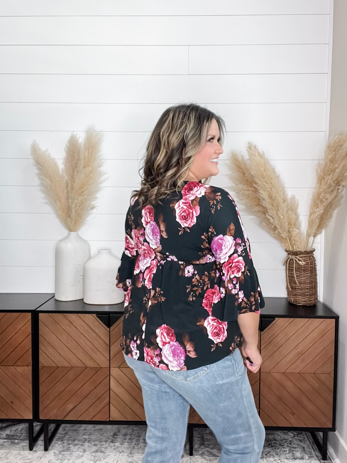 "Reva" Floral 3/4 Ruffle Sleeve Babydoll