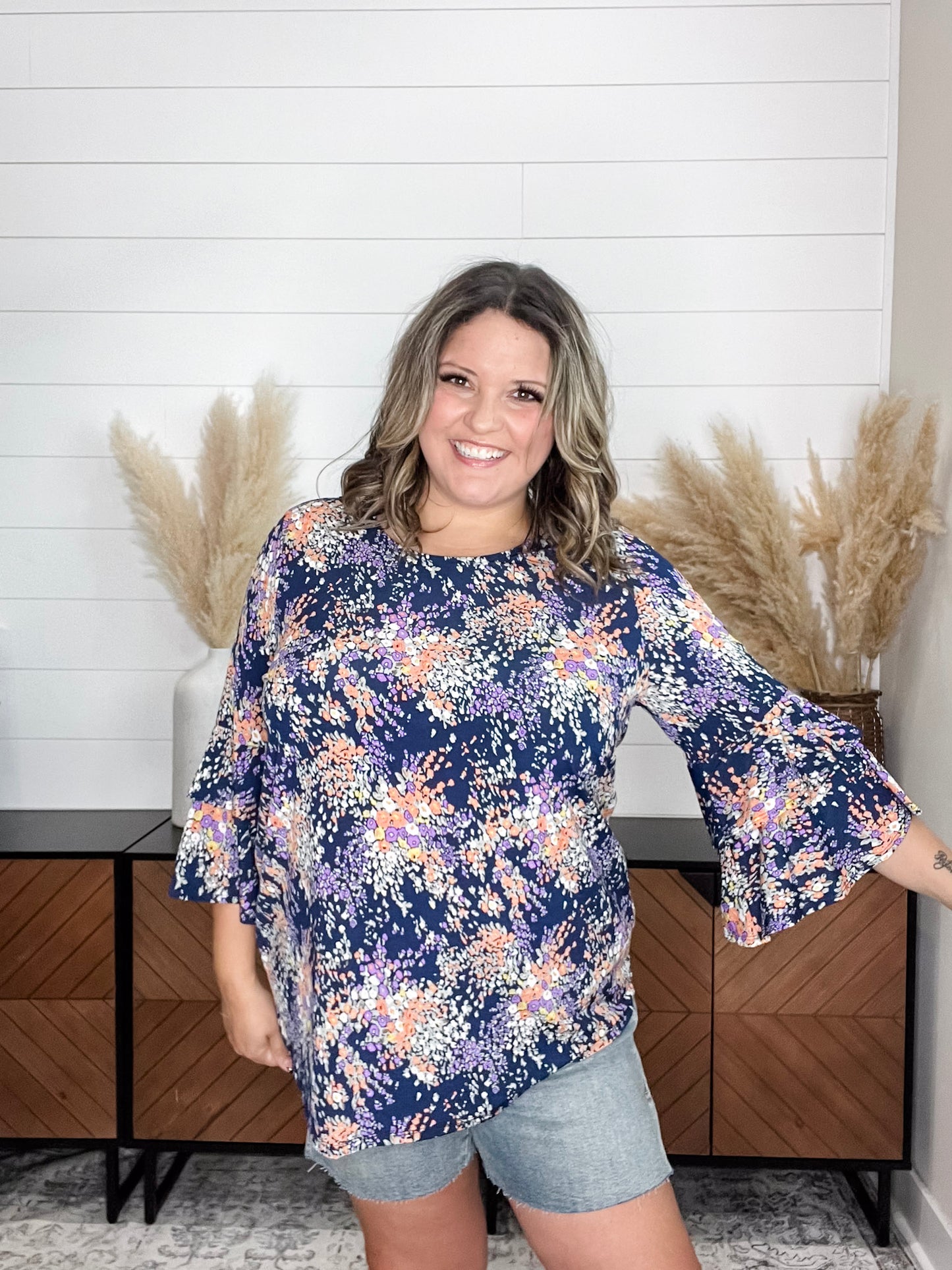 "Mckinley" Floral Round Neck Double Ruffle Sleeve