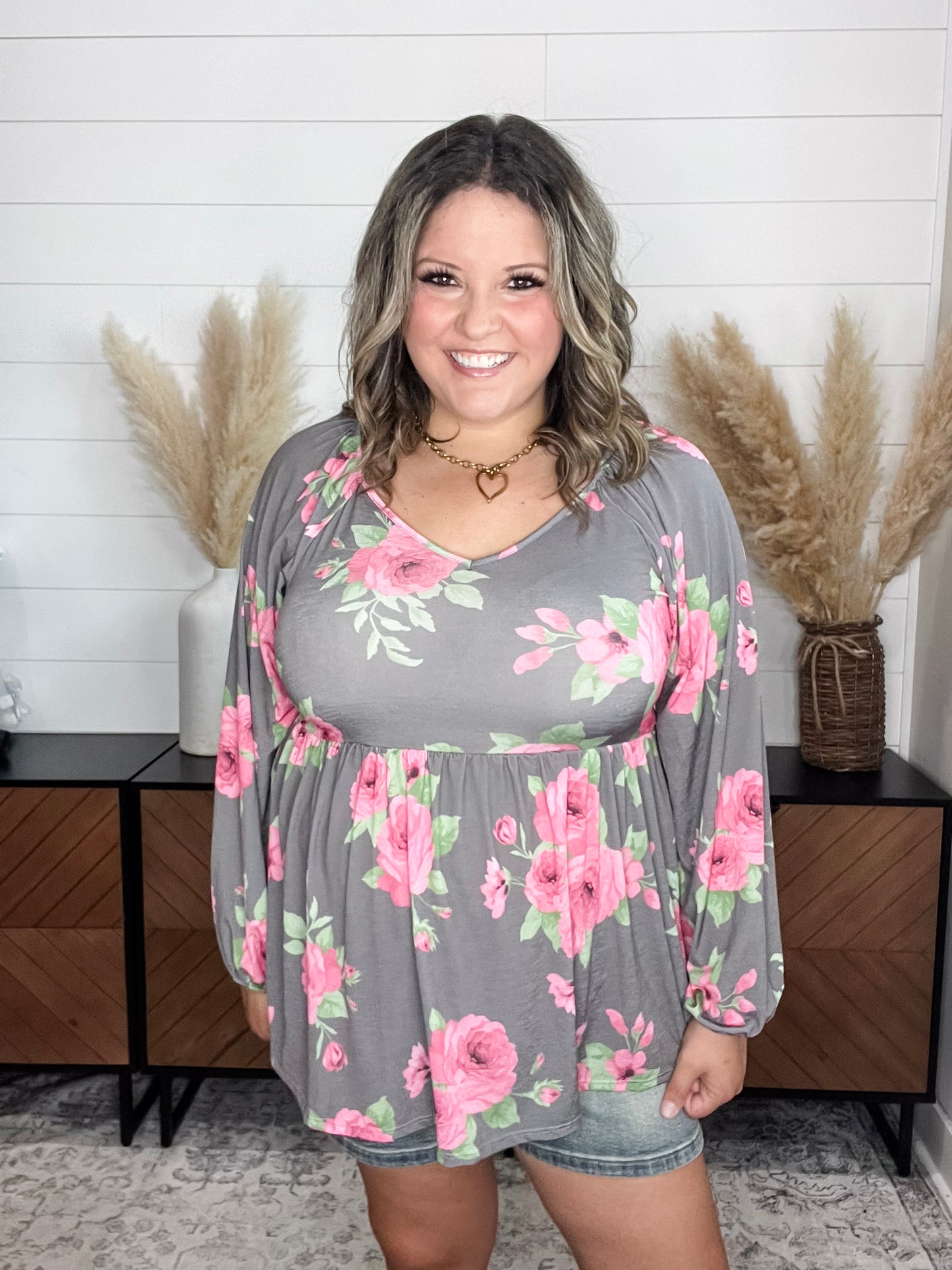 "Untold" Long Sleeve V Neck Babydoll