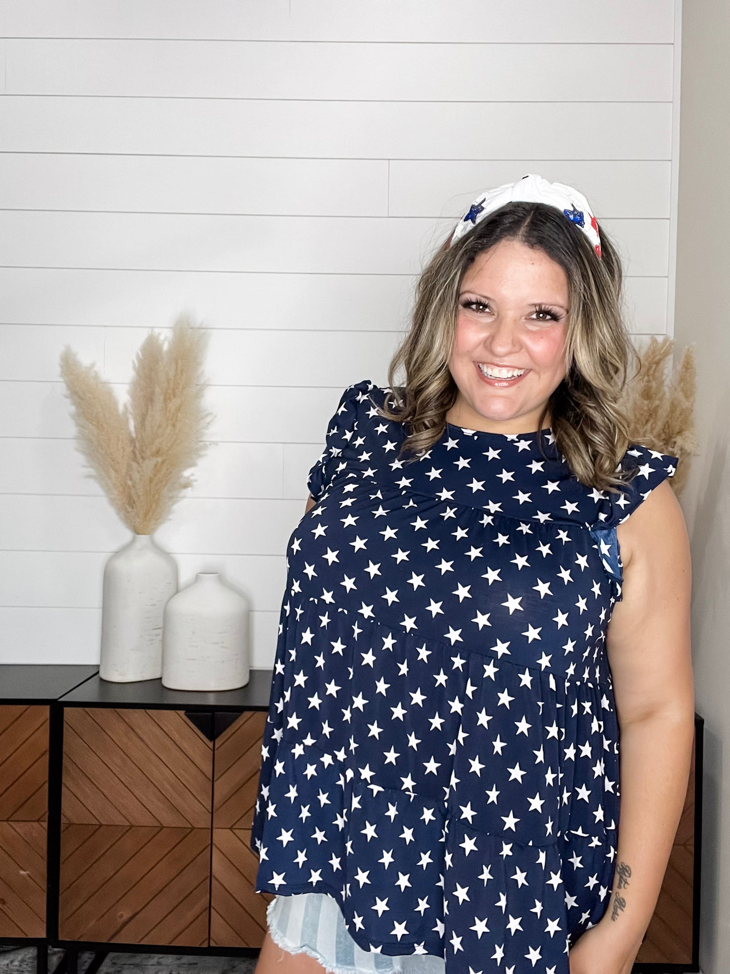 "Compatible" Flutter Sleeve Tiered Top