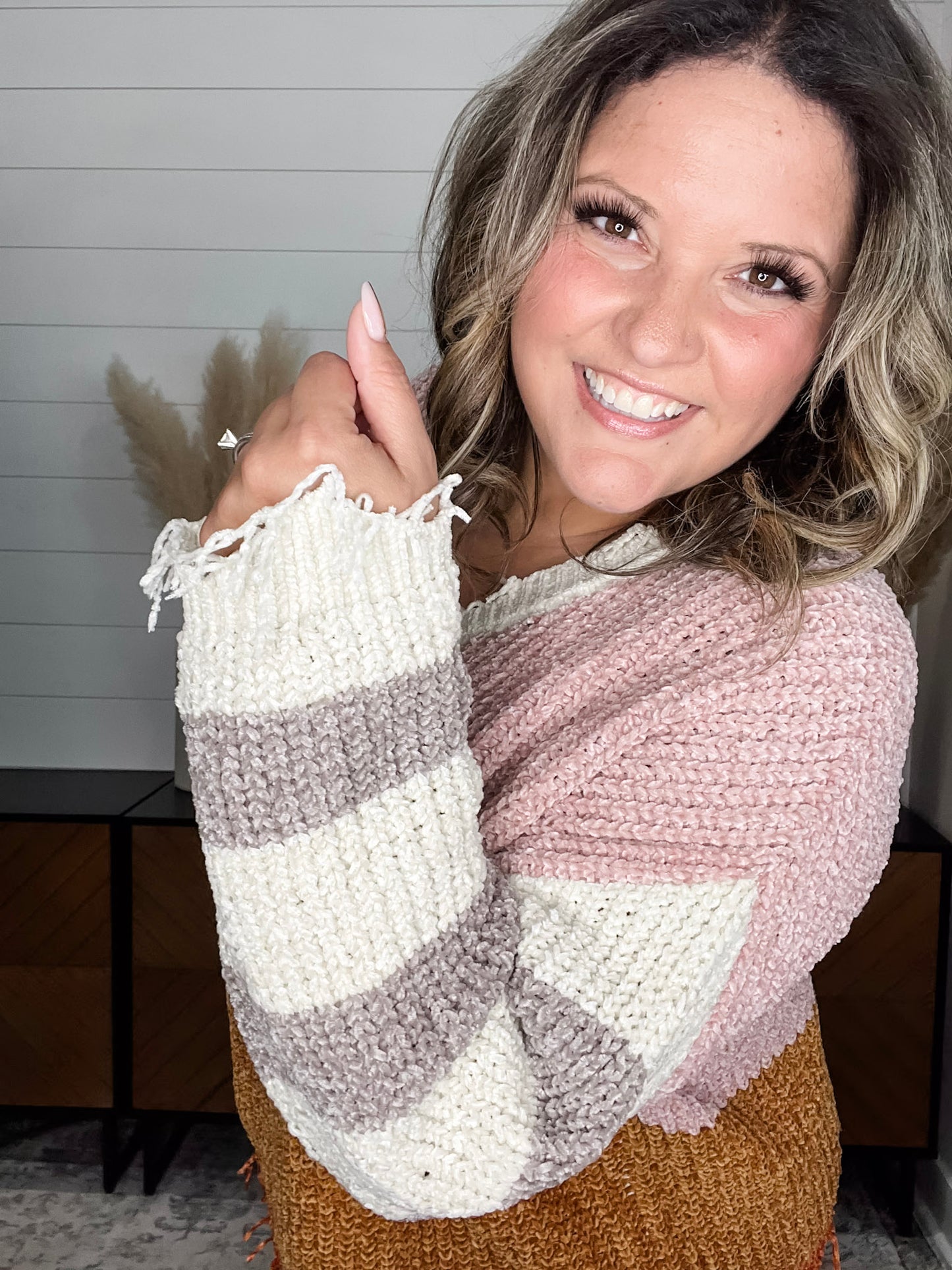 "Unraveled" V Neck Chenille Sweater