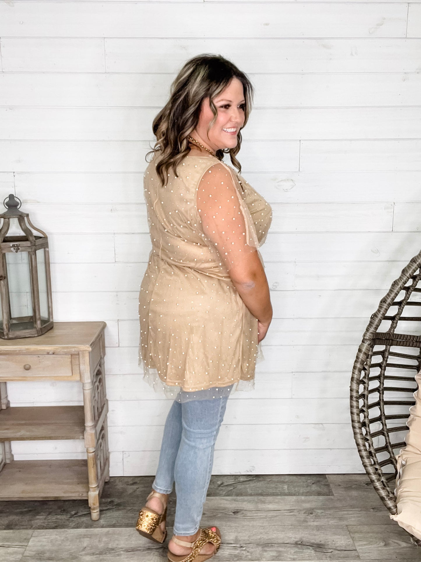 "Eras" Pearl Mesh Lined Tunic / Dress (Nude)