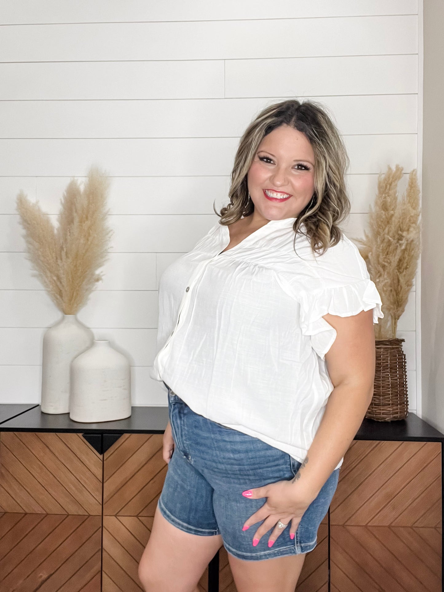 "Brighton Up" Button Up Ruffle Sleeve