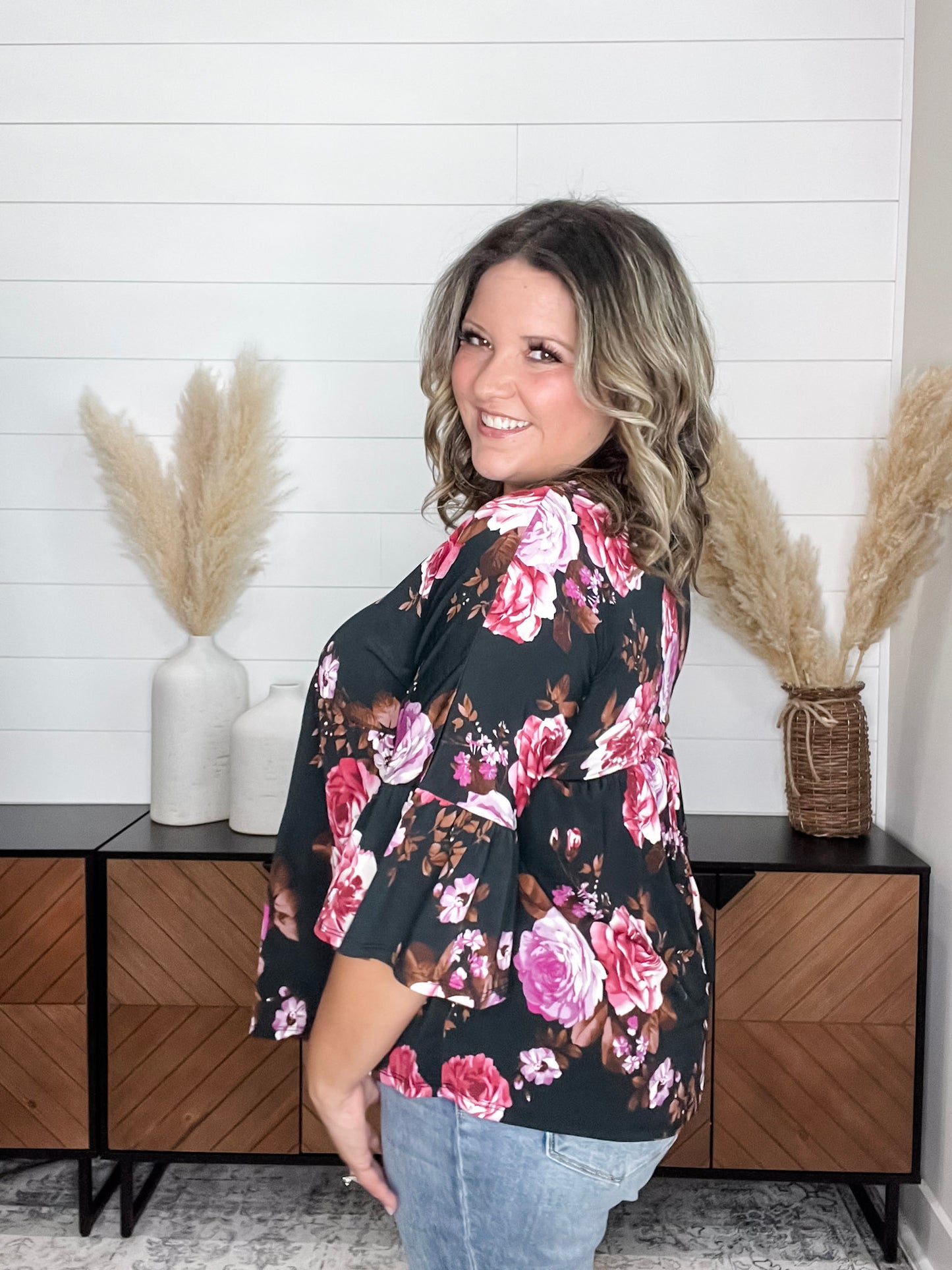 "Reva" Floral 3/4 Ruffle Sleeve Babydoll