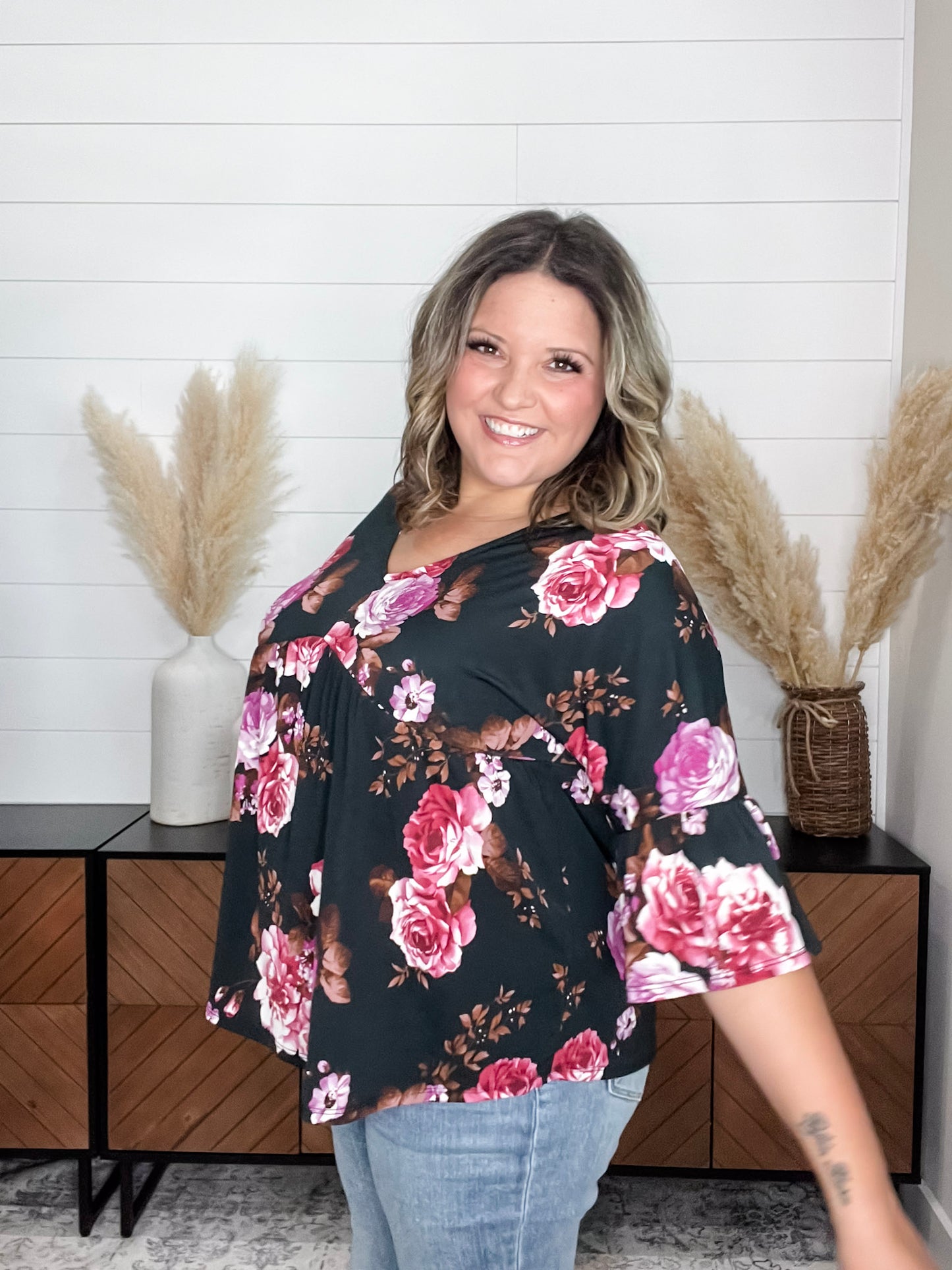 "Reva" Floral 3/4 Ruffle Sleeve Babydoll