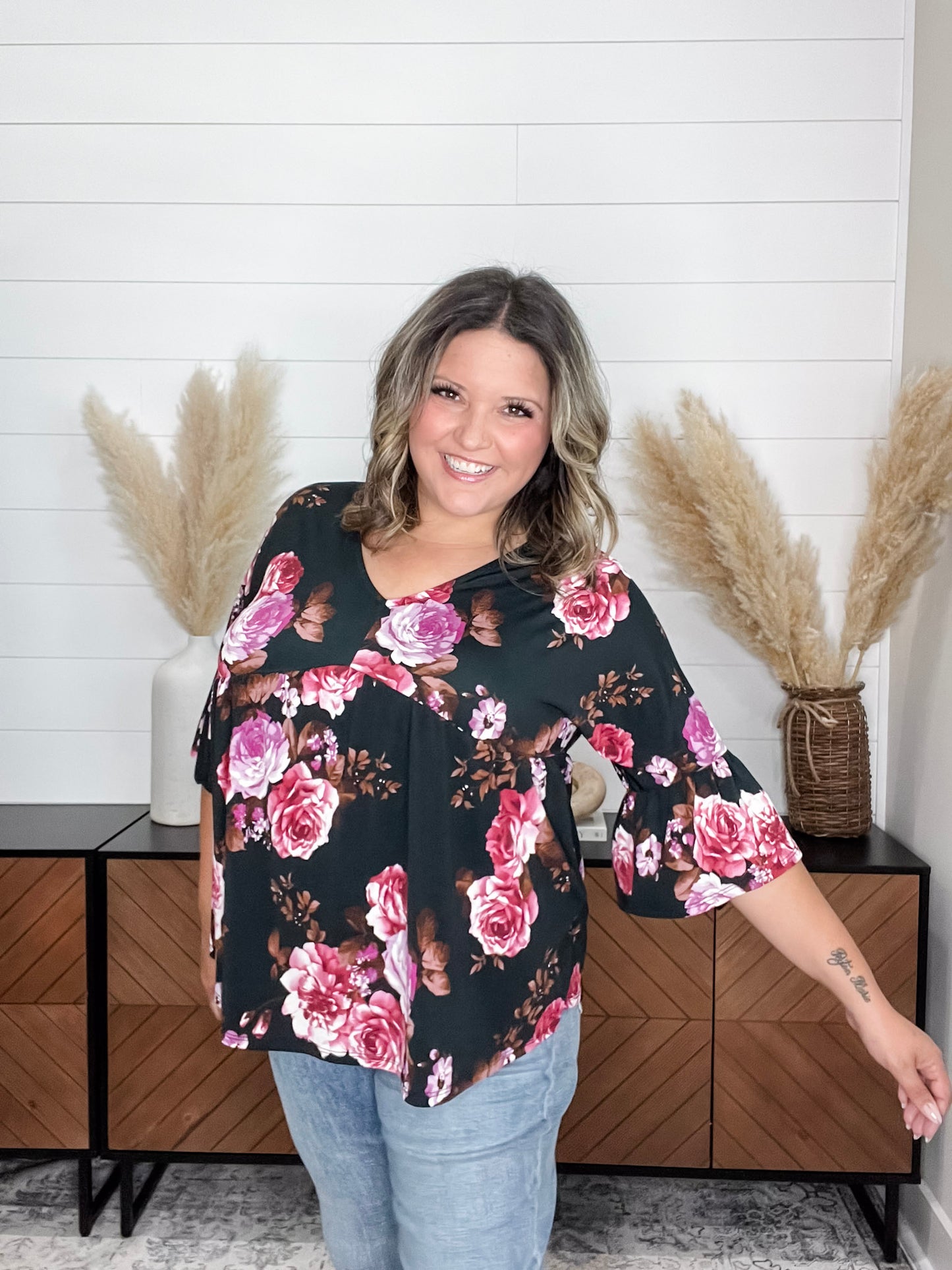 "Reva" Floral 3/4 Ruffle Sleeve Babydoll