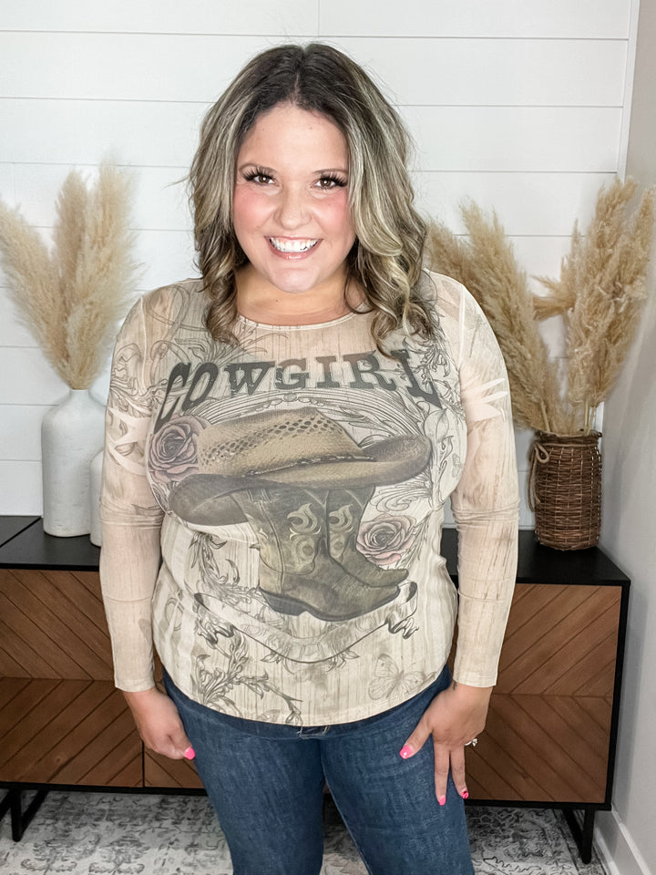 Origami Apparel "Cowgirl" Mesh Long Sleeve  Top