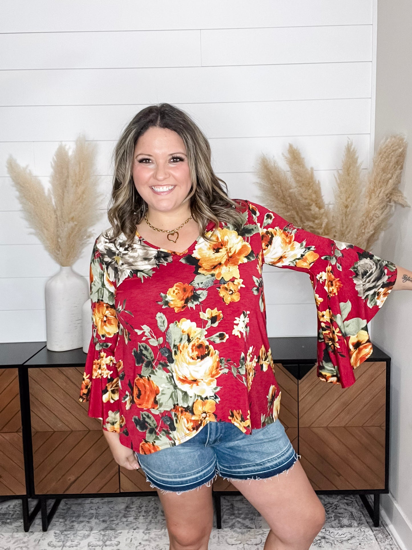 "Crisp" Bell Sleeve V Neck