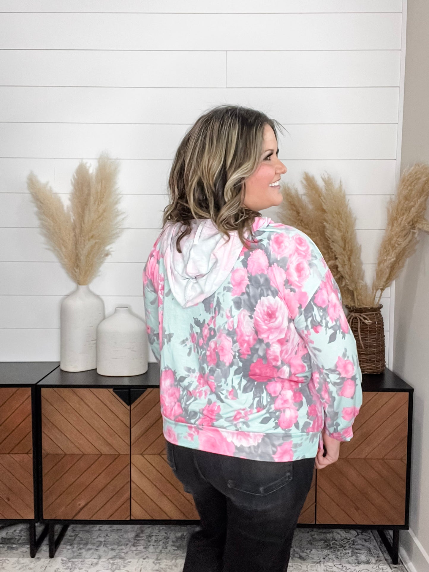 "Elapse" Floral Balloon Sleeve Hoodie