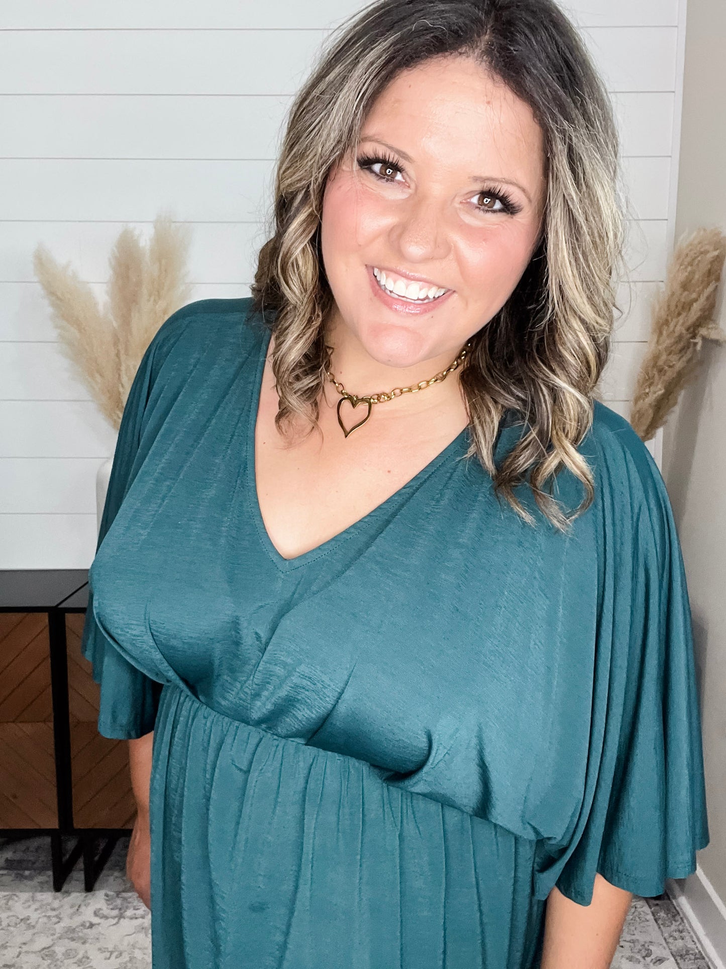 "Here We Go Again" V Neck 3/4 Bell Sleeve (Hunter Green)