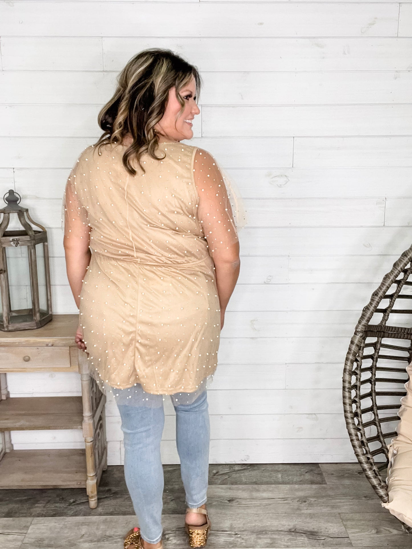 "Eras" Pearl Mesh Lined Tunic / Dress (Nude)