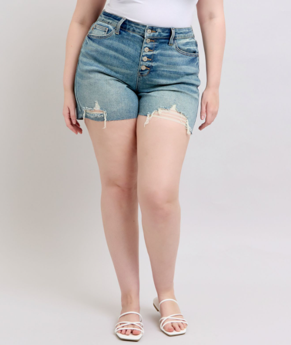 Judy Blue "She Pretty" Button fly Destroyed Shorts