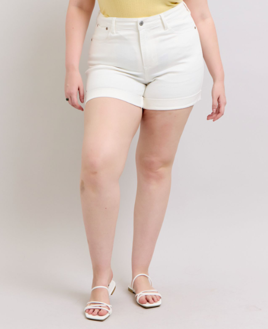 Judy Blue “Bright Lights” White Cuffed Shorts