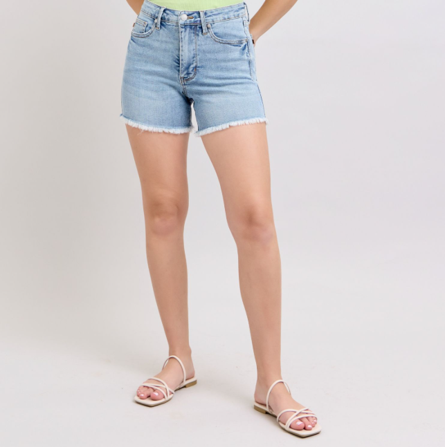 Judy Blue "Say No More" Tummy Control Frayed Hem Shorts