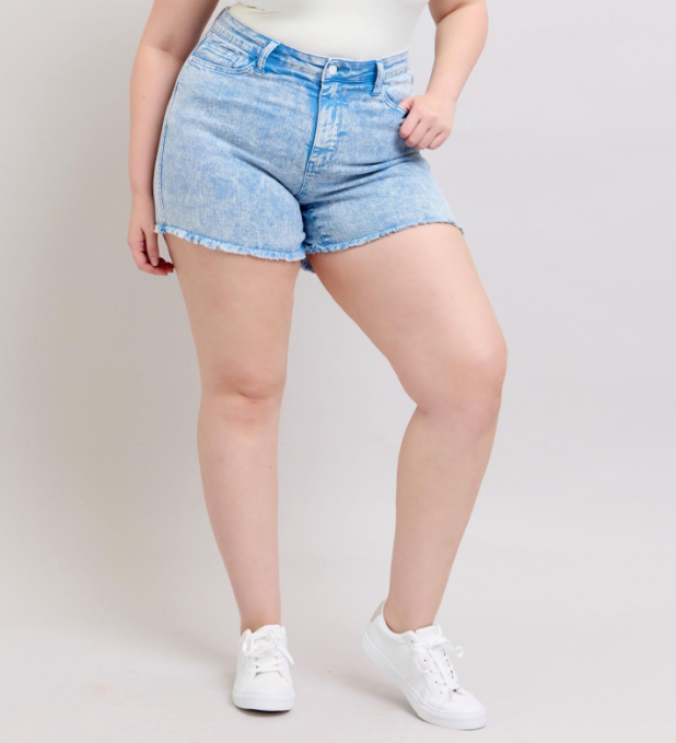Judy Blue "Be Blue" Cyan Baby Blue Mineral Wash Cutoff Shorts