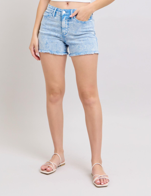 Judy Blue "Be Blue" Cyan Baby Blue Mineral Wash Cutoff Shorts